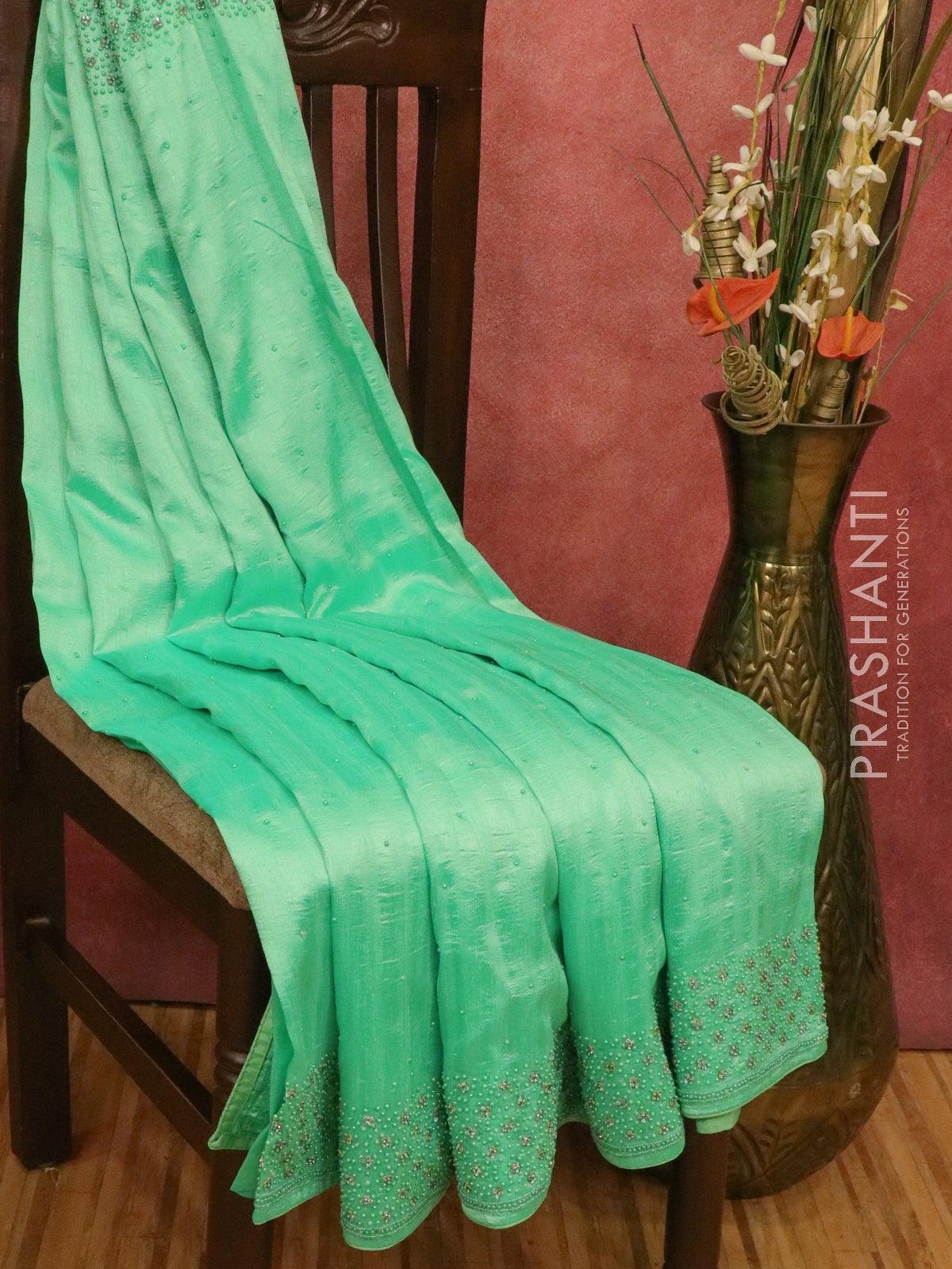 Chappa saree pista green with embroidery beads & stone work - Image 2