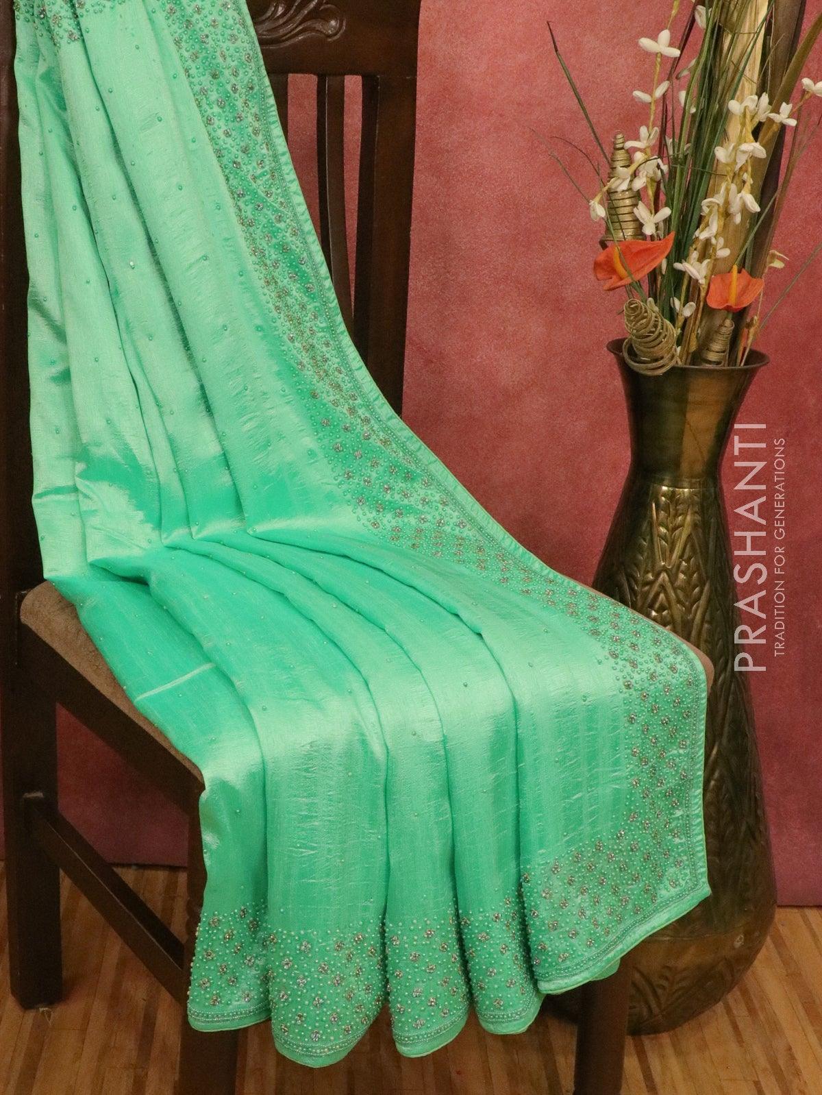 Chappa saree pista green with embroidery beads & stone work - Image 3