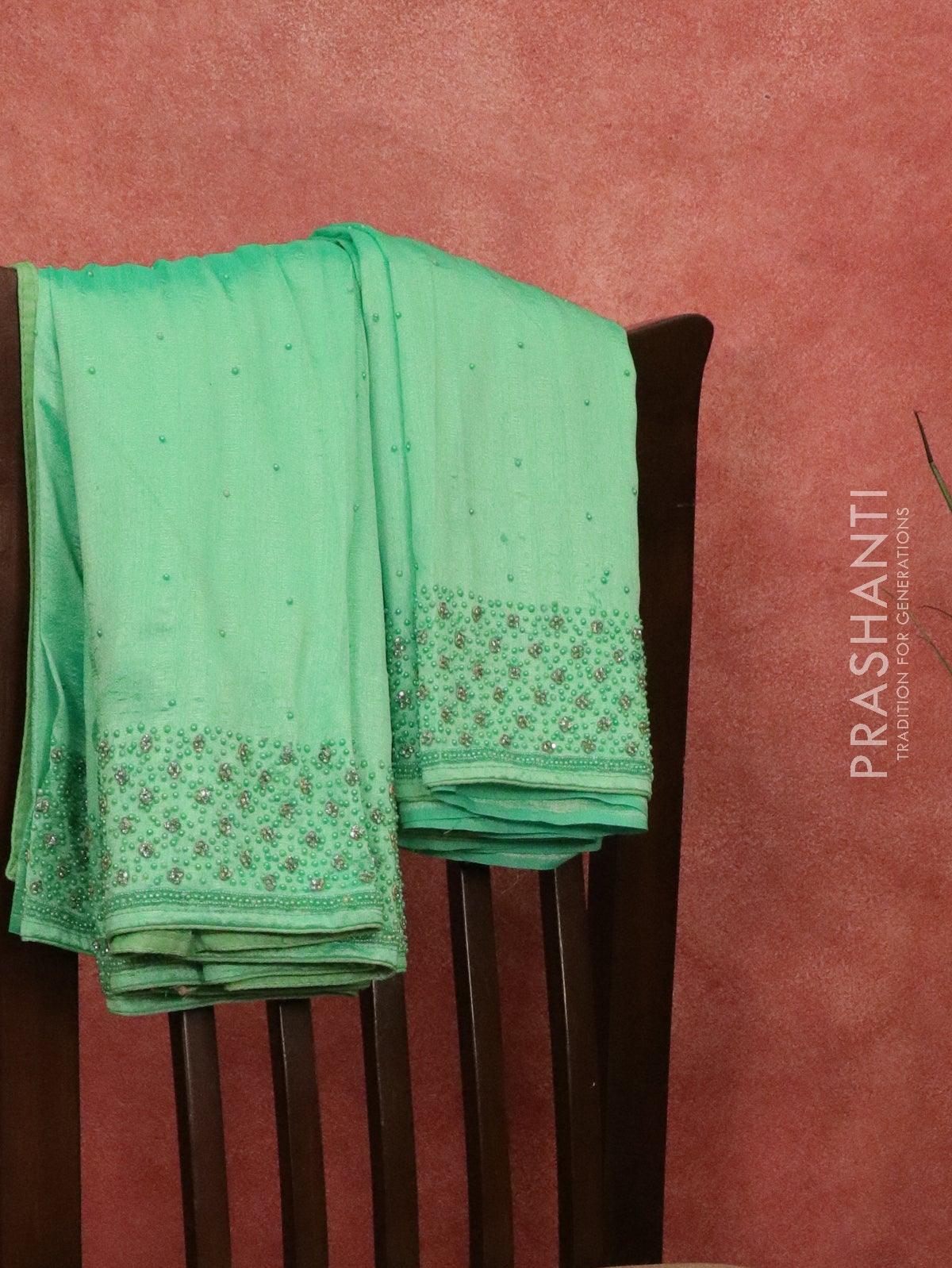 Chappa saree pista green with embroidery beads & stone work - Image 5