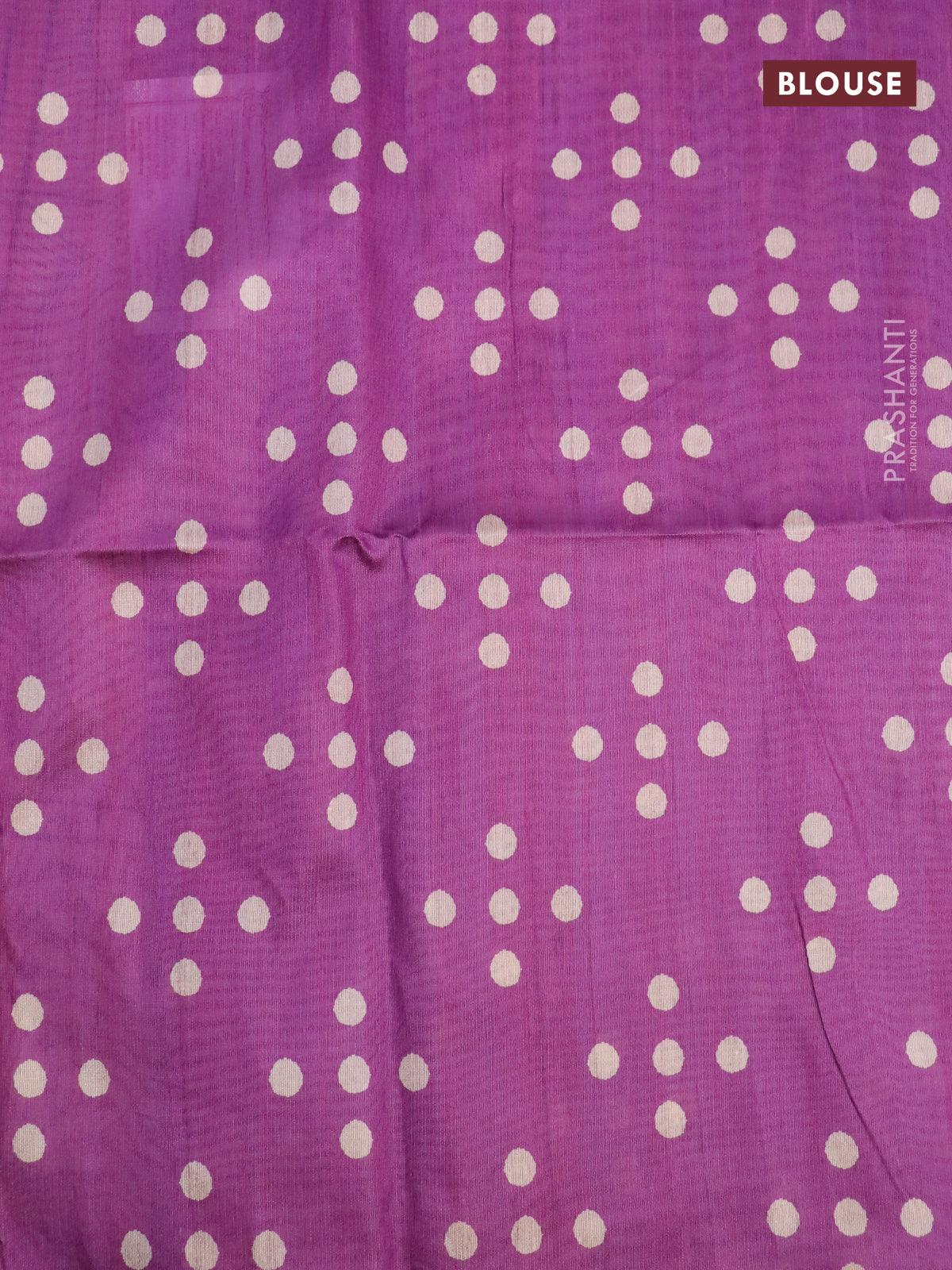 Chappa saree purple and cream with plain body and madhubani printed border - Image 7