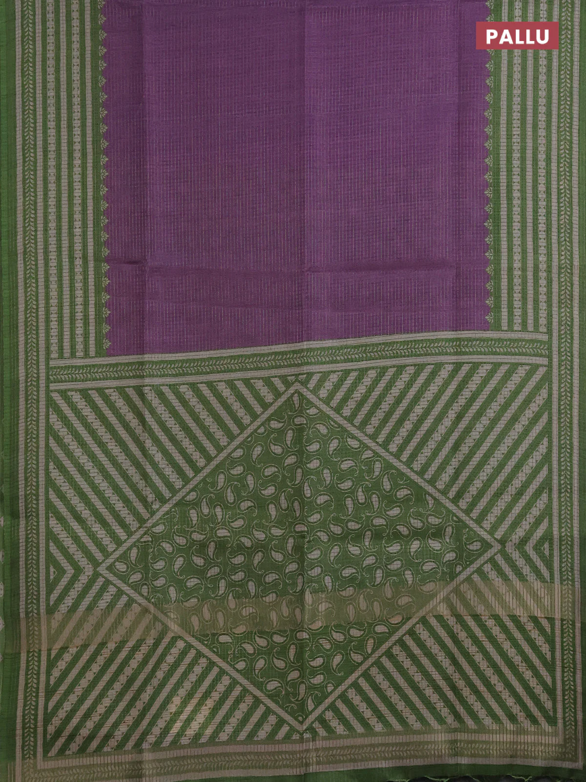 Chappa saree purple and green with allover small zari checked pattern and printed border - Image 3