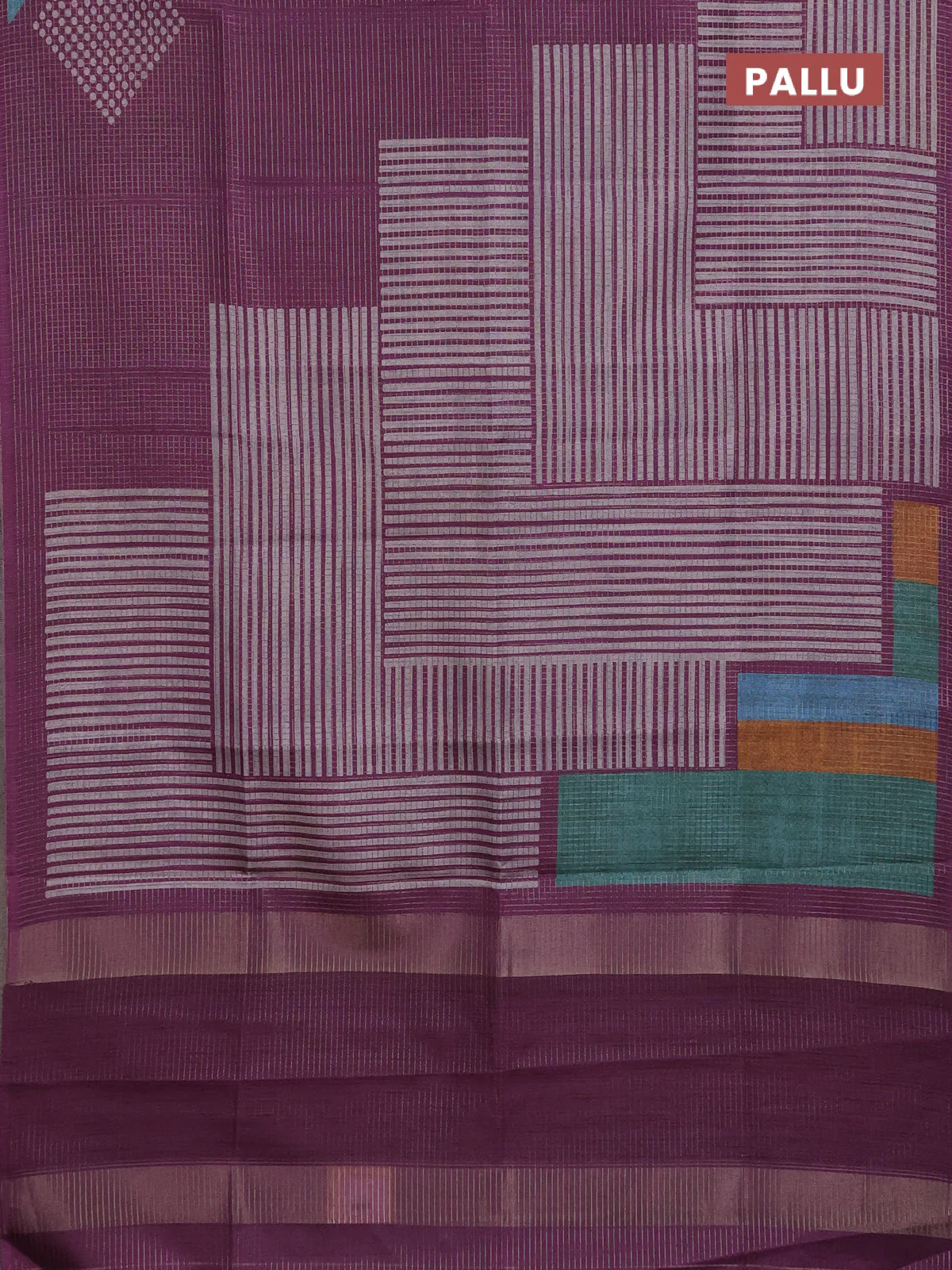 Chappa saree purple and grey with allover small zari checked pattern and printed border - Image 3