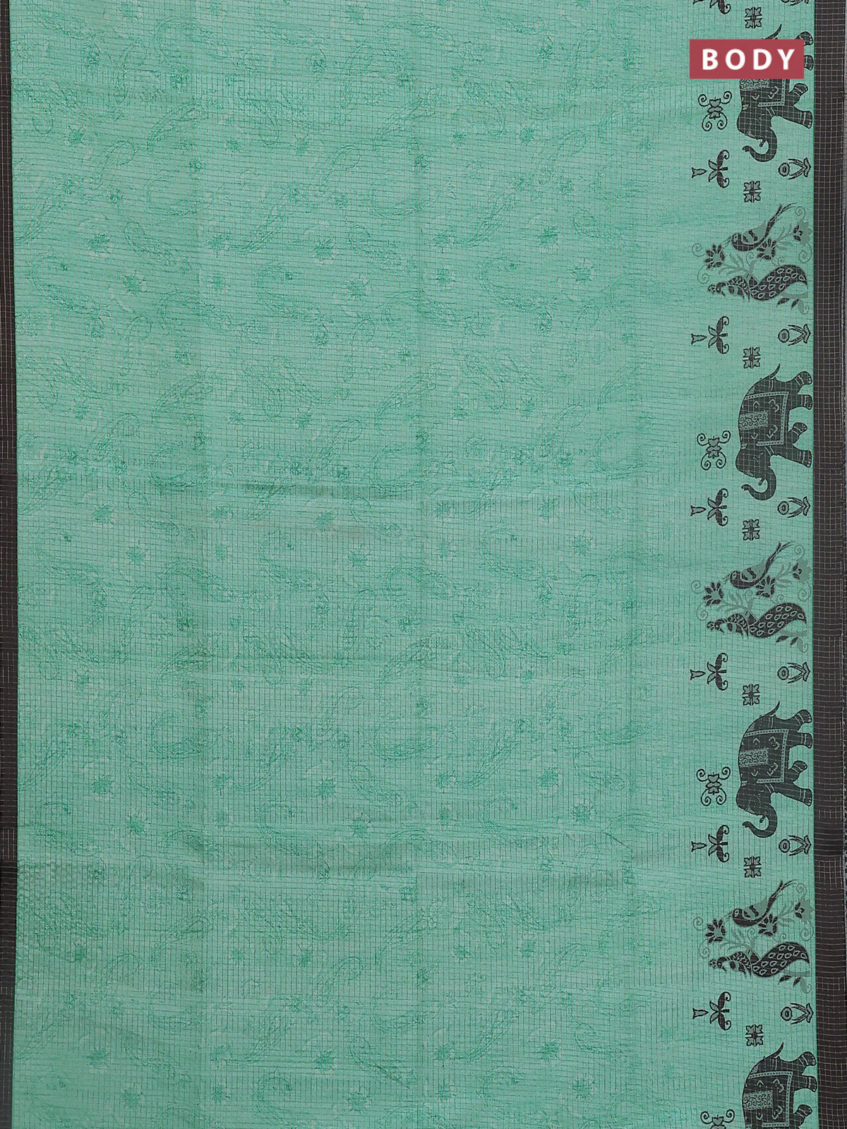 Chappa saree teal green and black with allover zari checked pattern and printed pallu - Image 2
