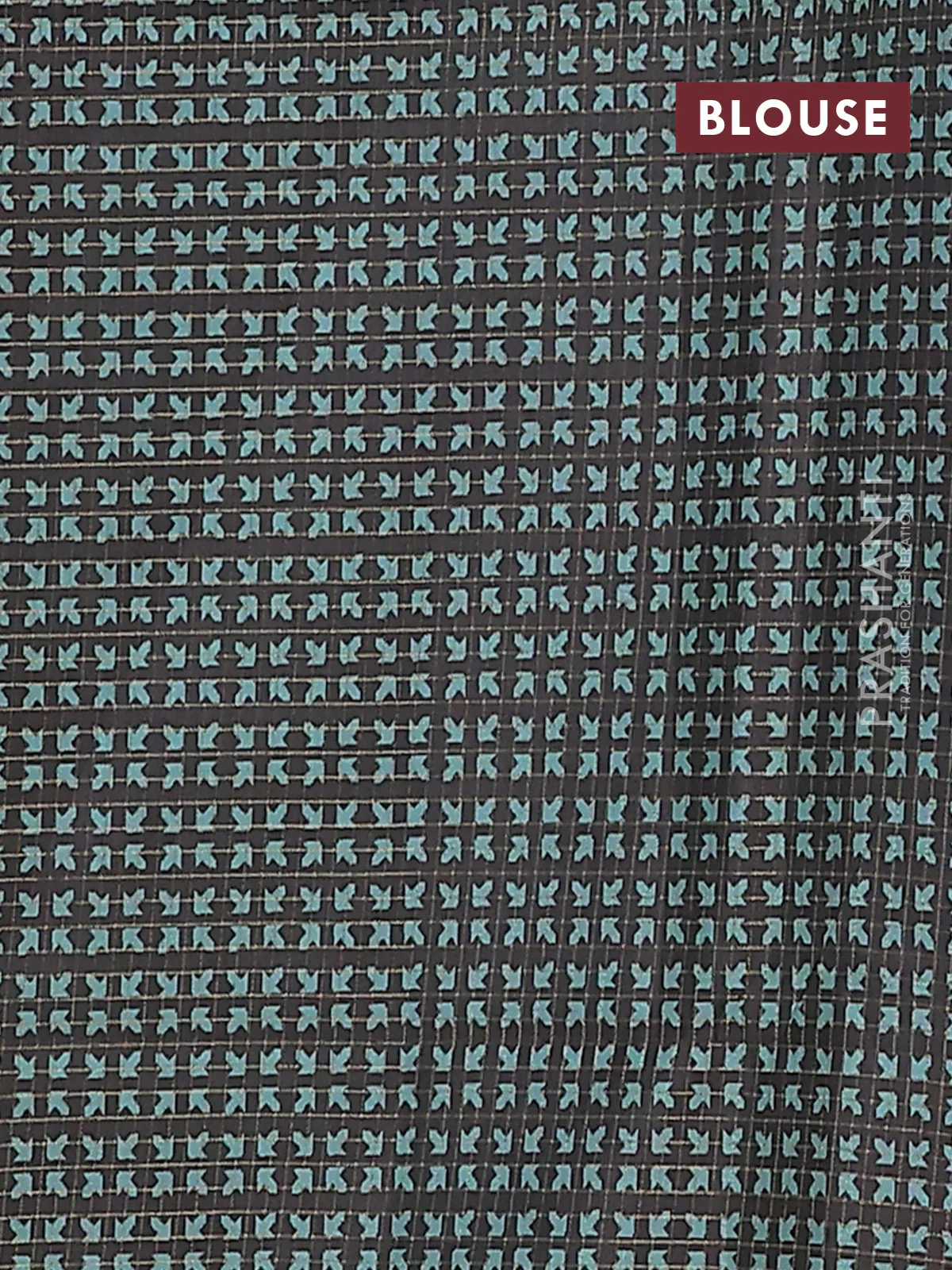 Chappa saree teal green and black with allover zari checked pattern and printed pallu - Image 4