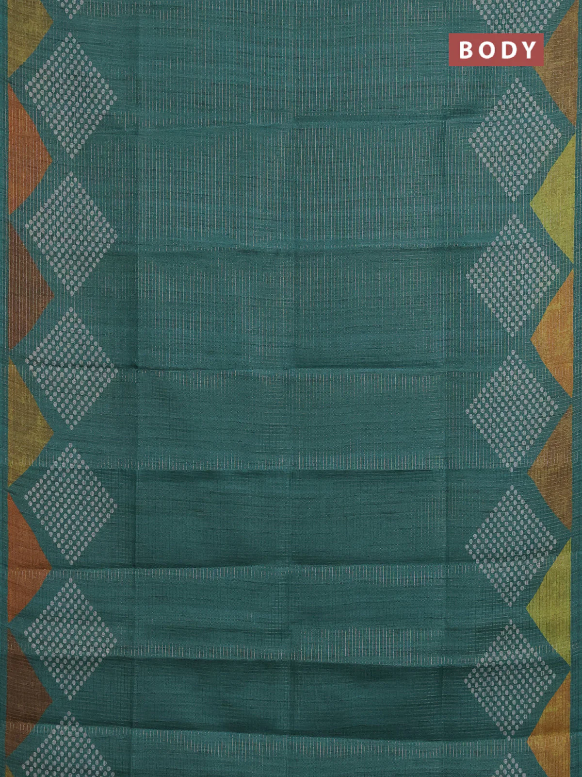 Chappa saree teal green and grey with allover small zari checked pattern and printed border - Image 2