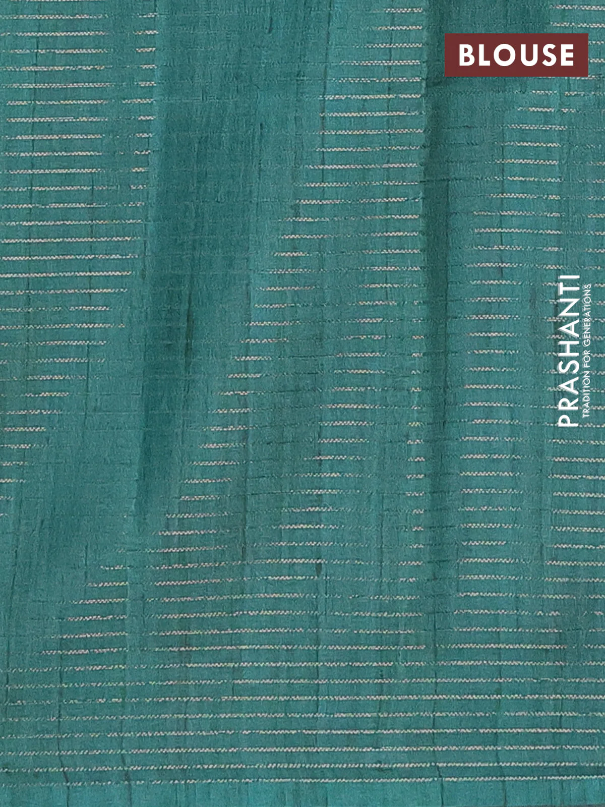 Chappa saree teal green and grey with allover small zari checked pattern and printed border - Image 4