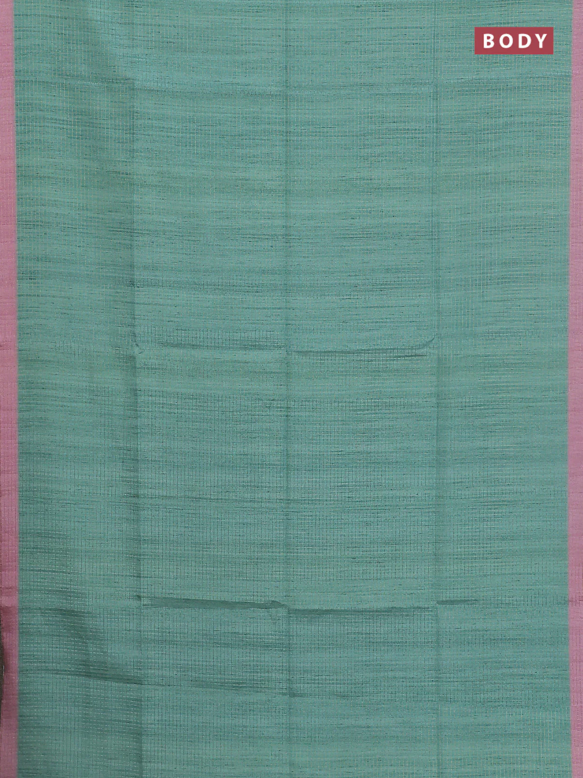 Chappa saree teal green and pastel pink with allover zari checked pattern and madhubani printed pallu - Image 2