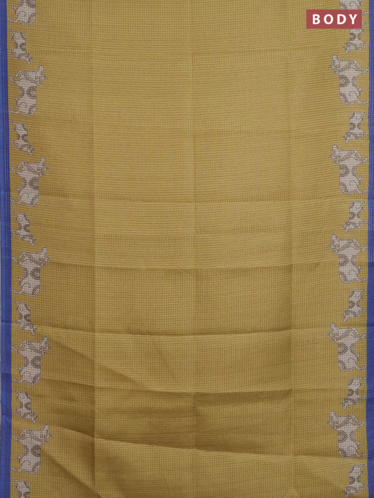 Chappa saree yellow and blue with allover small zari checked pattern and pichwai printed pallu - Image 2