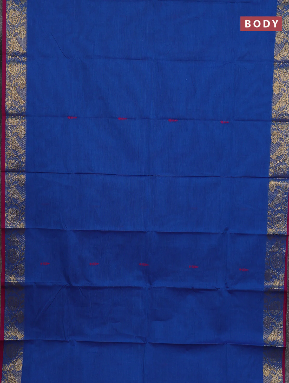 Chettinad cotton saree blue and magenta pink with thread woven buttas and peacock zari woven border - Image 2
