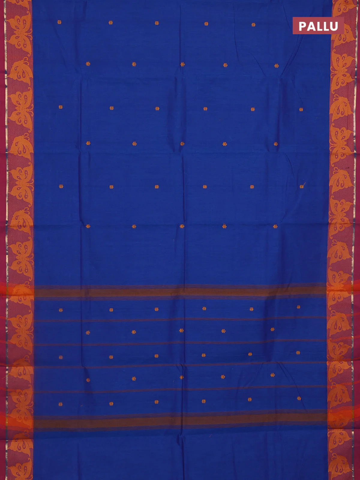 Chettinad cotton saree blue and purple with thread woven buttas and thread woven border - Image 3