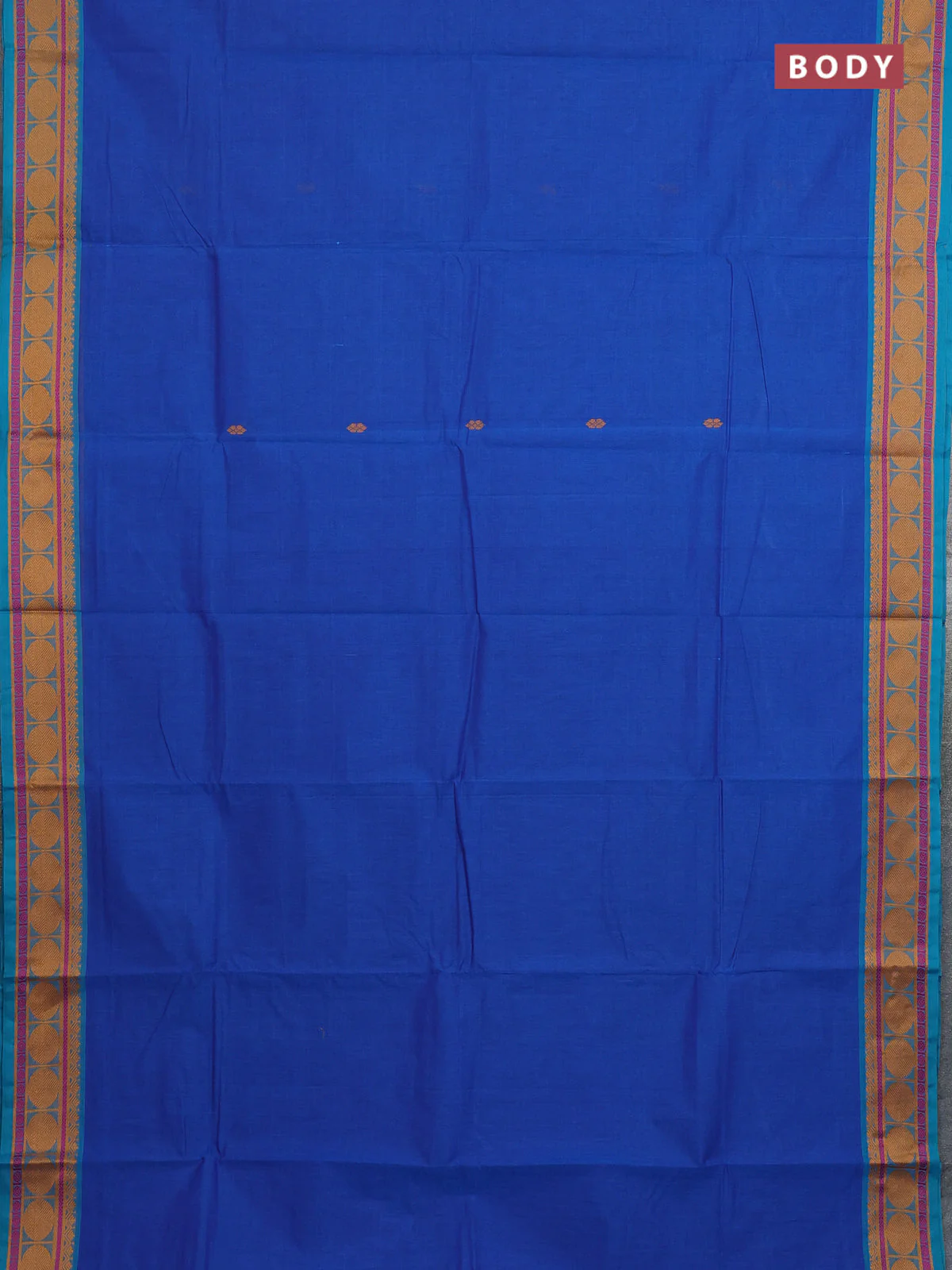 Chettinad cotton saree blue and teal green with thread woven buttas and thread woven border - Image 2
