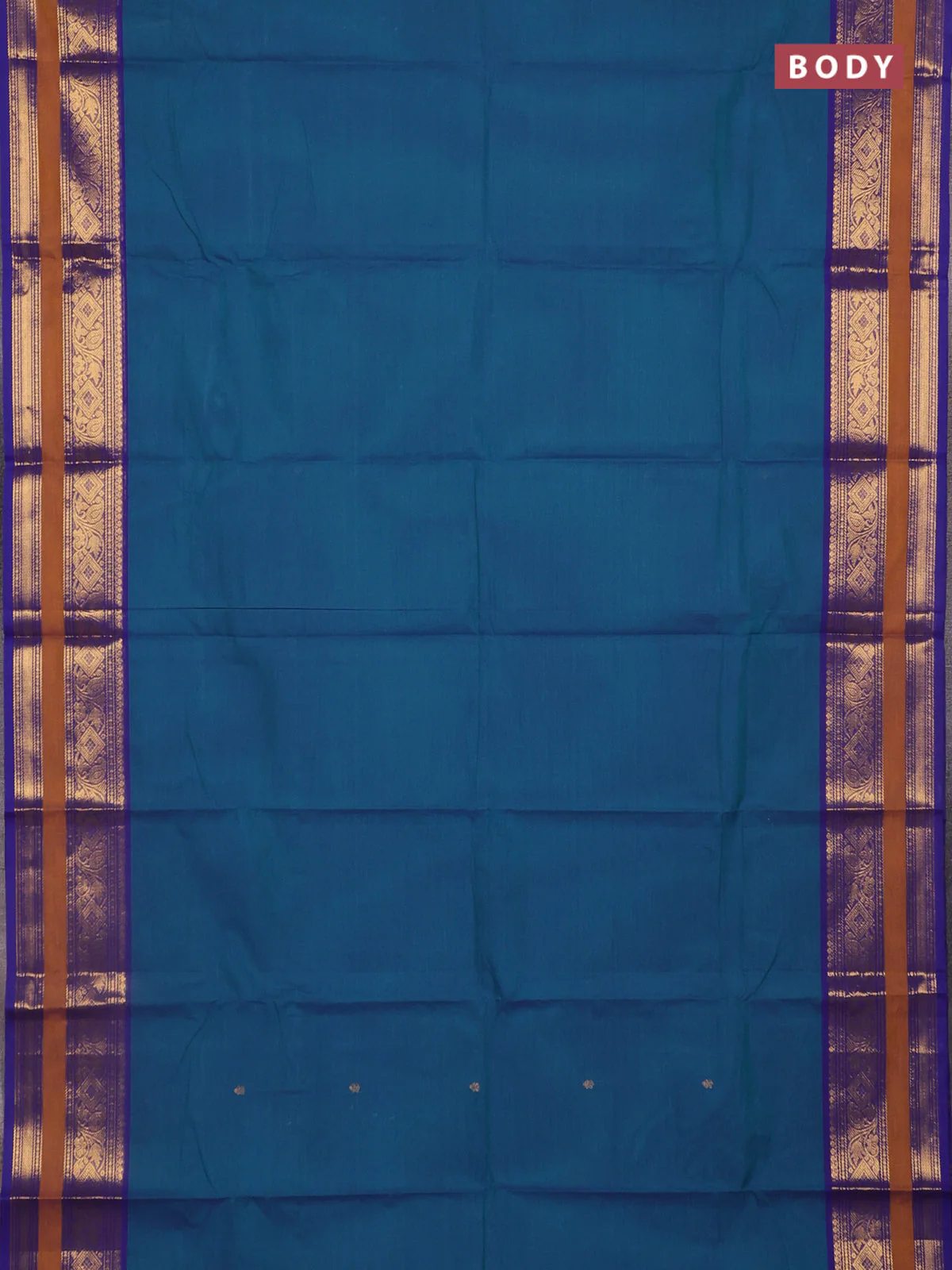 Chettinad cotton saree blueish green and blue with thread woven buttas and zari woven border - Image 2