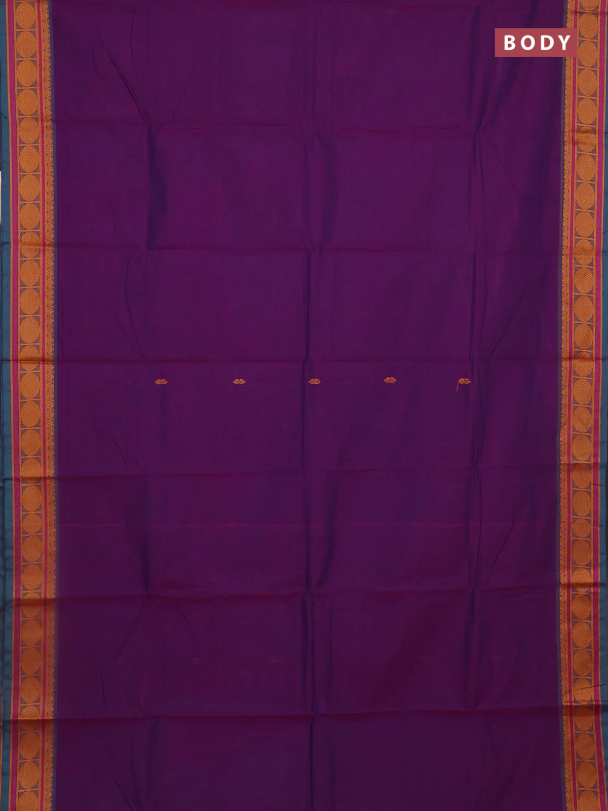 Chettinad cotton saree bluish purple and teal green with plain body and thread woven butta border - Image 2