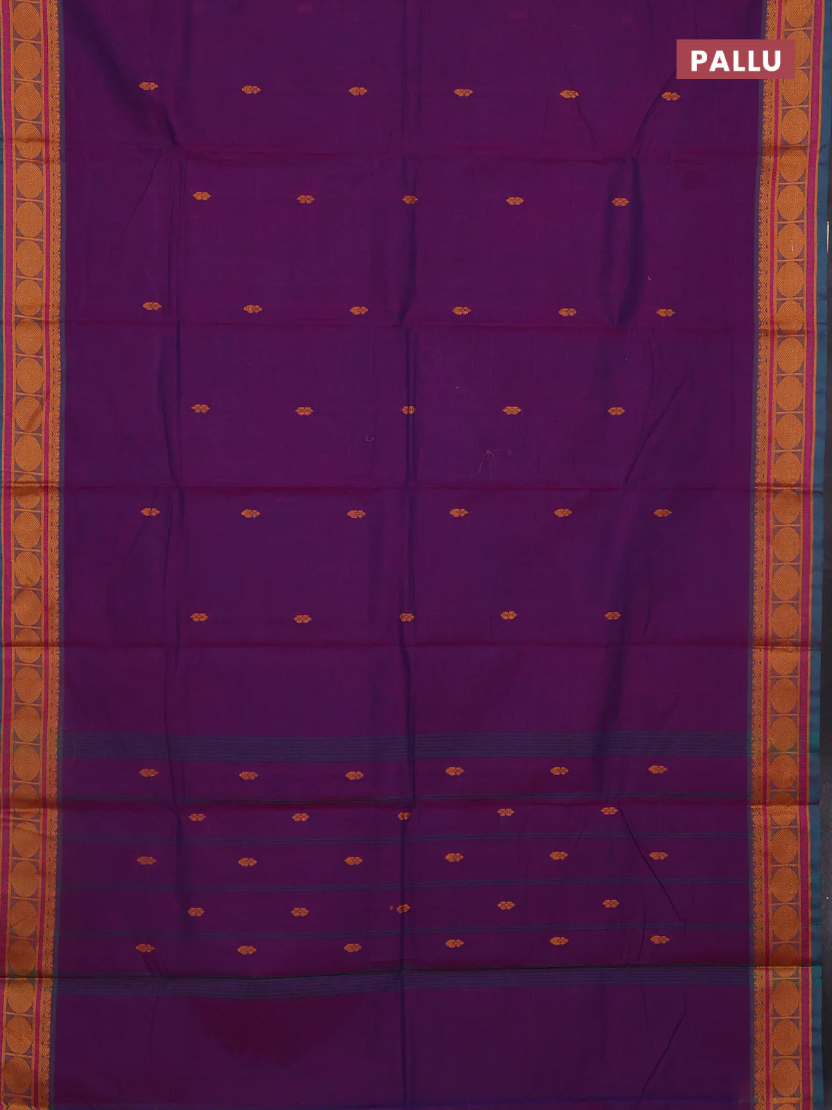 Chettinad cotton saree bluish purple and teal green with plain body and thread woven butta border - Image 3