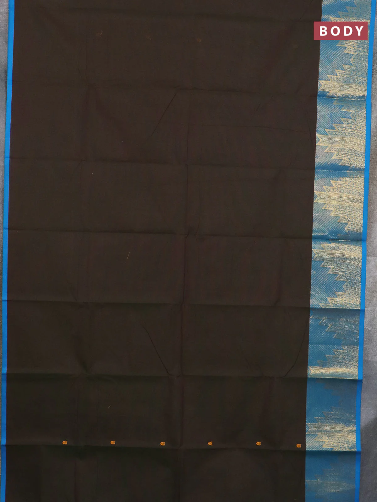 Chettinad cotton saree bottle green and cs blue with thread woven buttas and temple zari woven border - Image 2