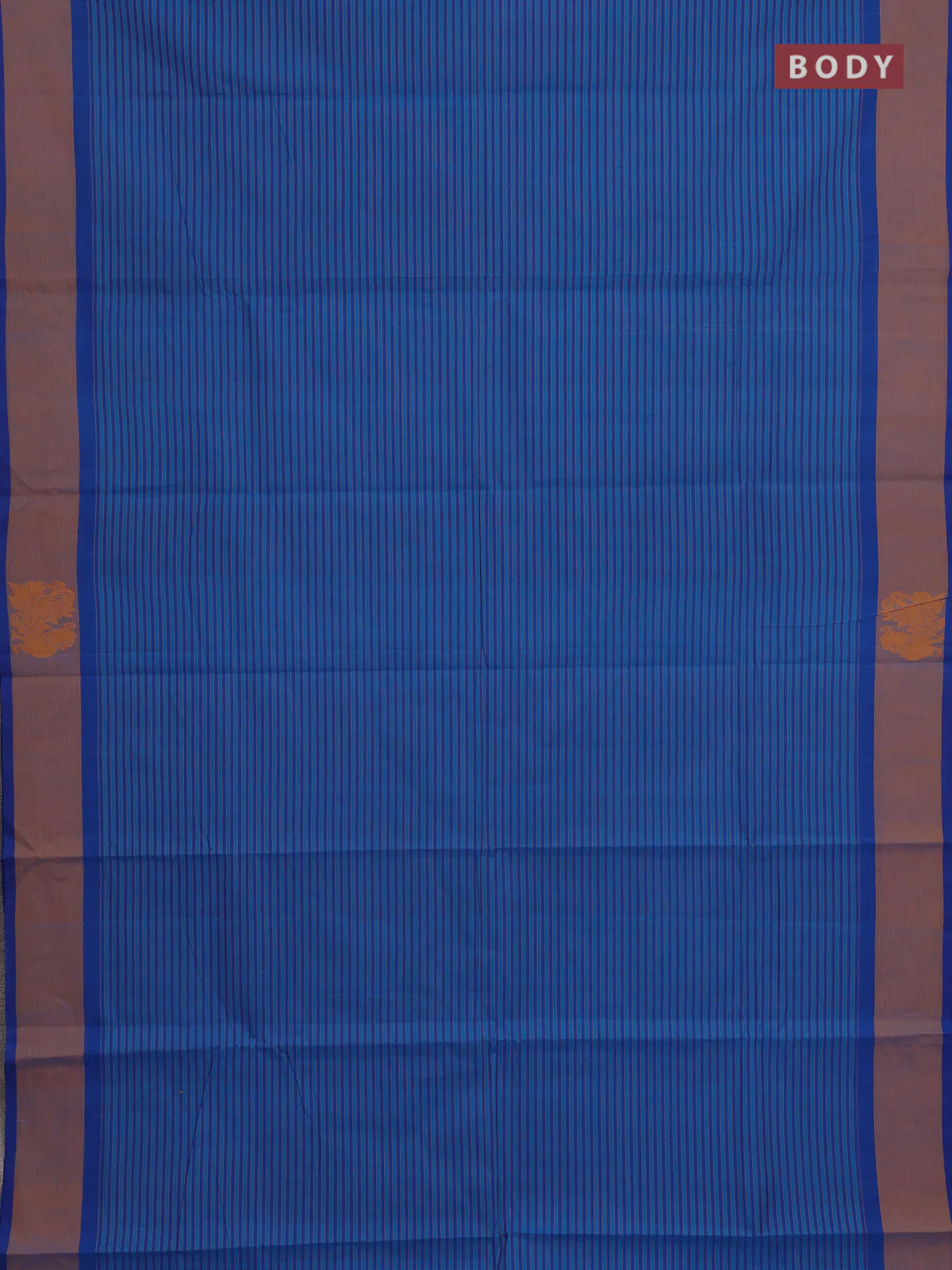Chettinad cotton saree cs blue and blue dark mustard with allover stripe pattern and annam thread woven butta border - Image 2
