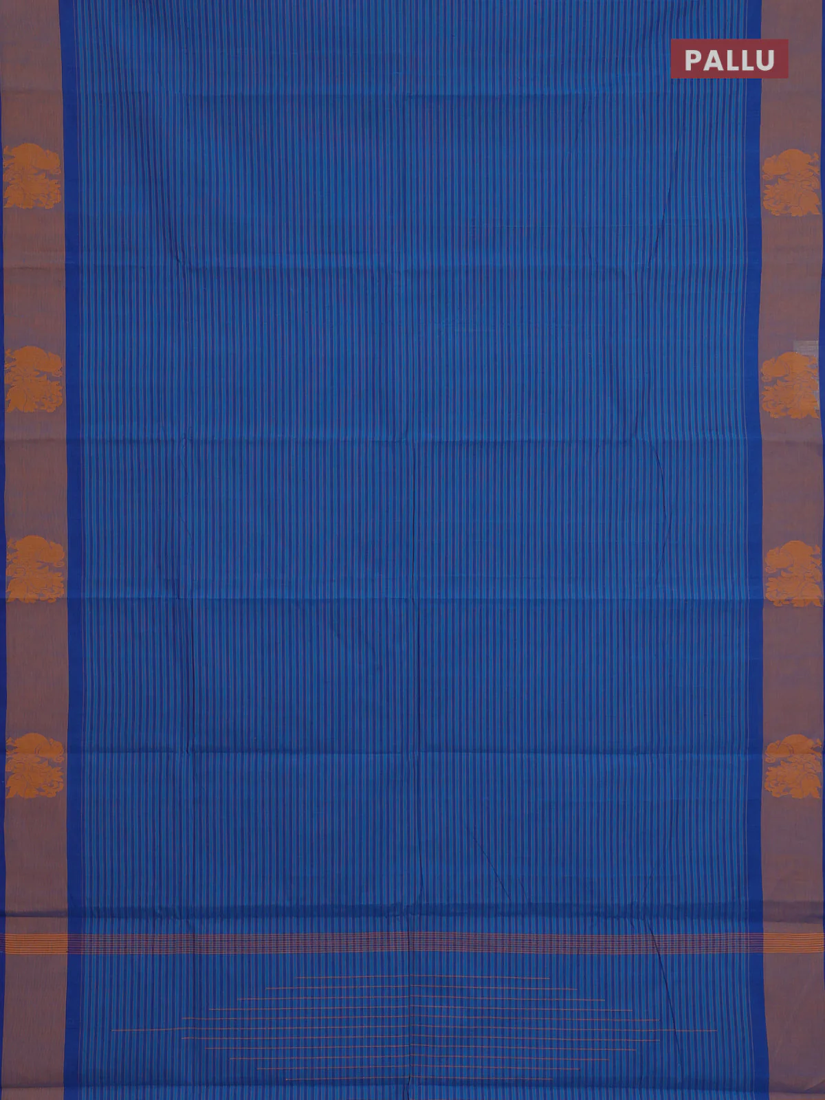 Chettinad cotton saree cs blue and blue dark mustard with allover stripe pattern and annam thread woven butta border - Image 3