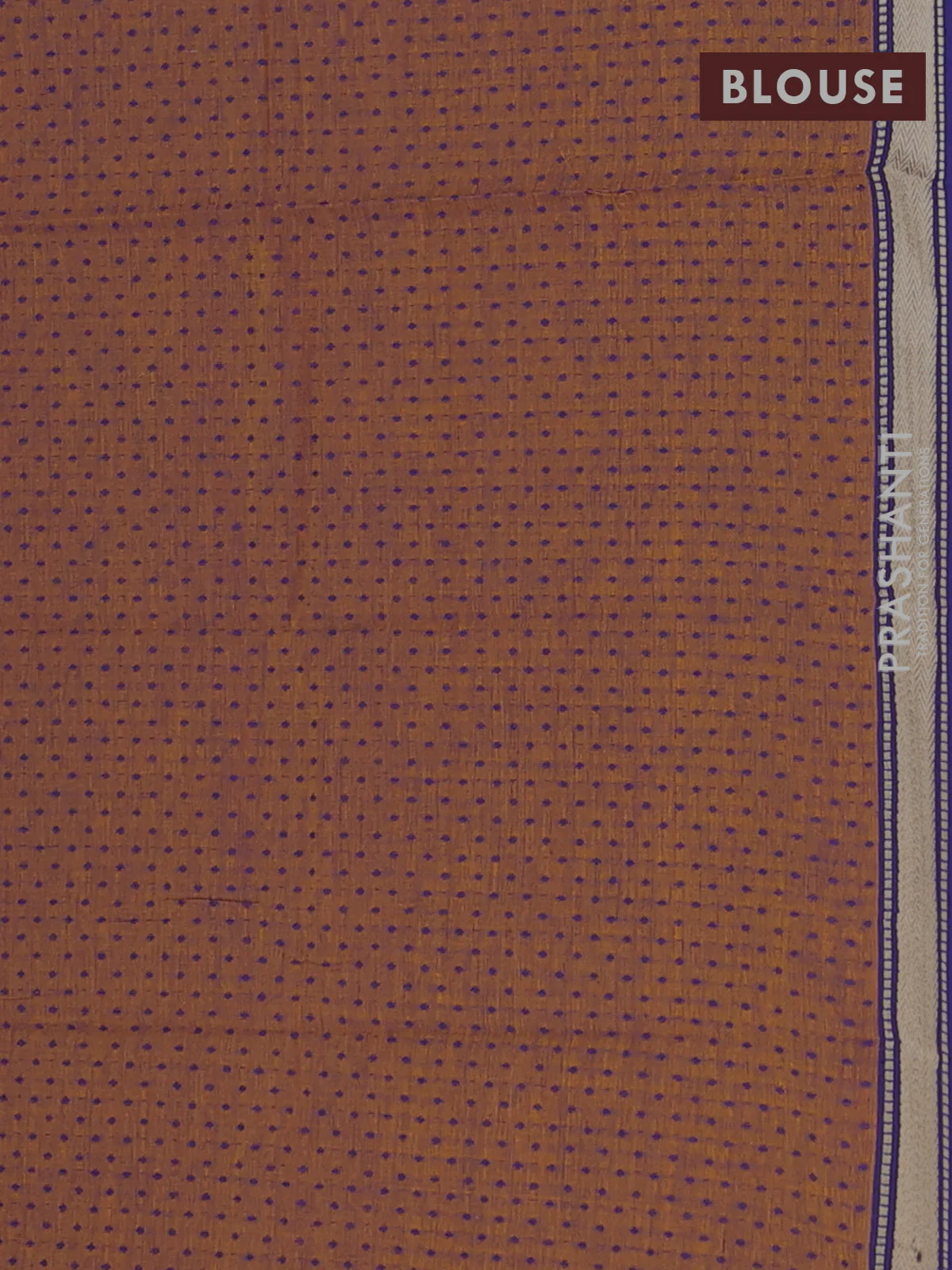 Chettinad cotton saree cs blue and blue rust with allover stripe pattern and annam thread woven butta border - Image 4