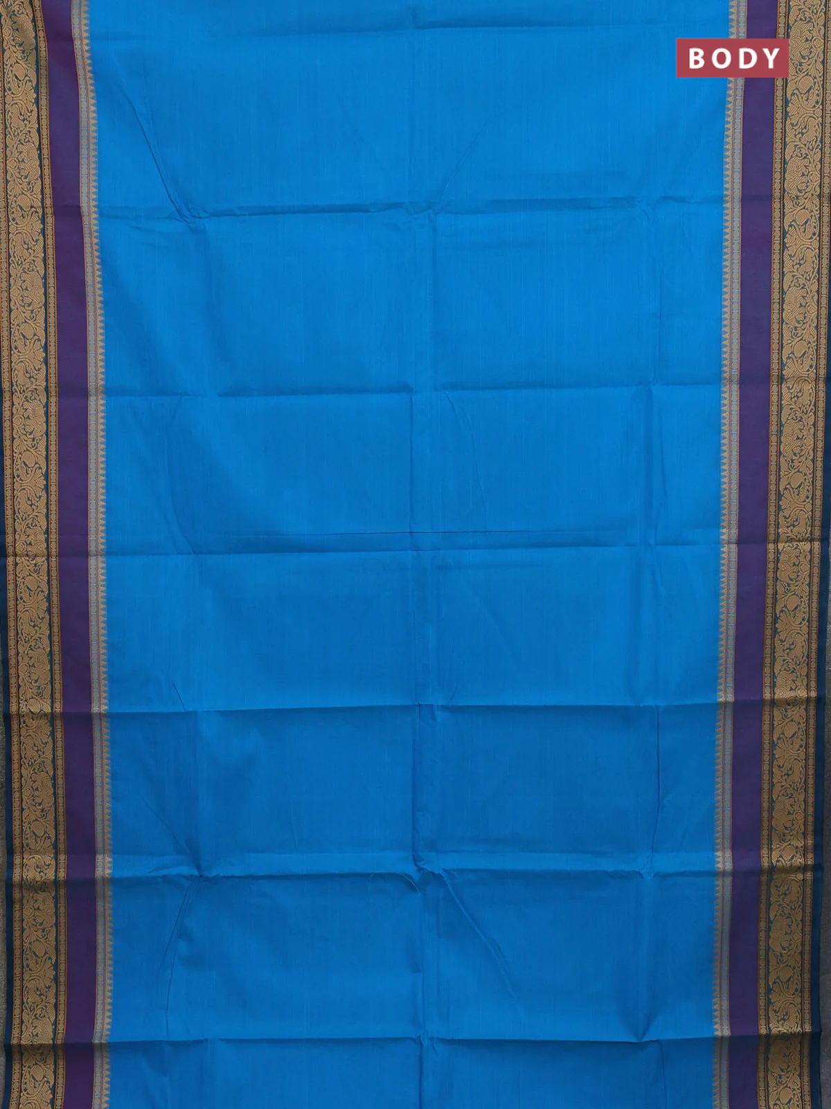 Chettinad cotton saree cs blue and bluish purple with plain body and temple design rettapet thread woven border - Image 2