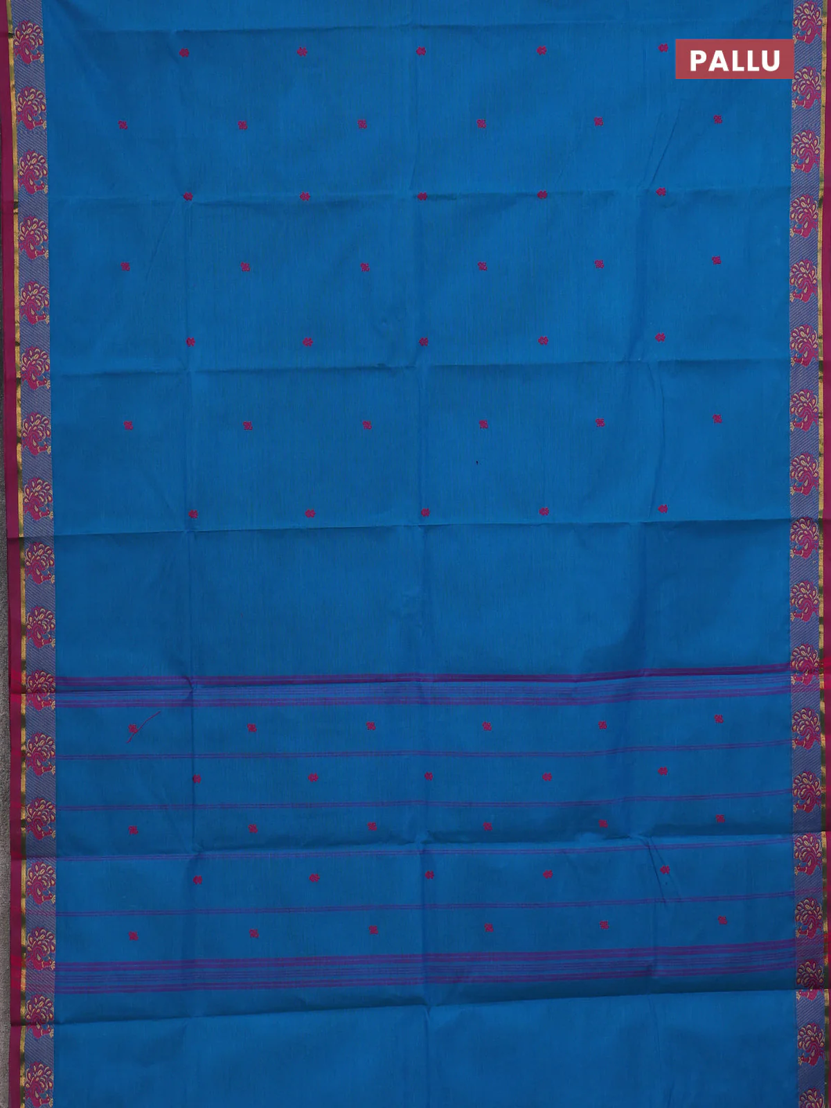 Chettinad cotton saree cs blue and magenta pink with thread woven buttas and thread woven border - Image 3