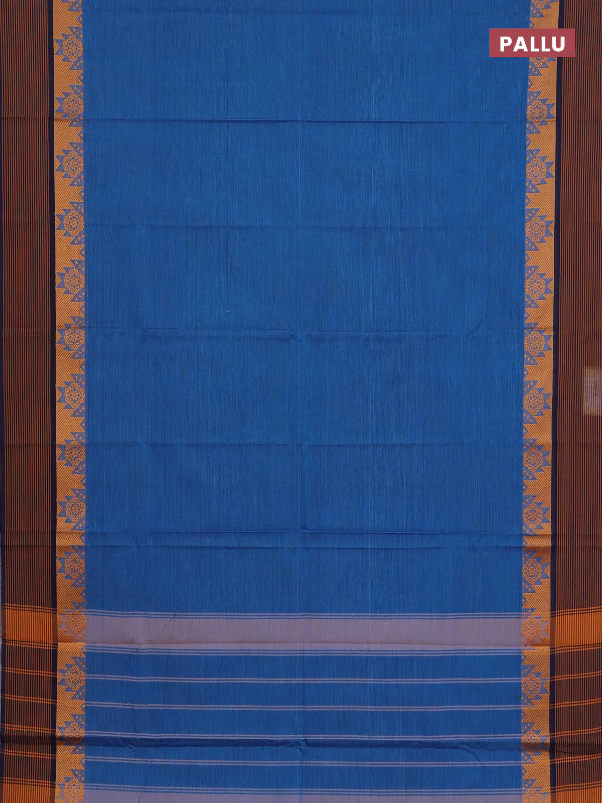Chettinad cotton saree cs blue and navy blue with plain body anf temple design simple border - Image 3