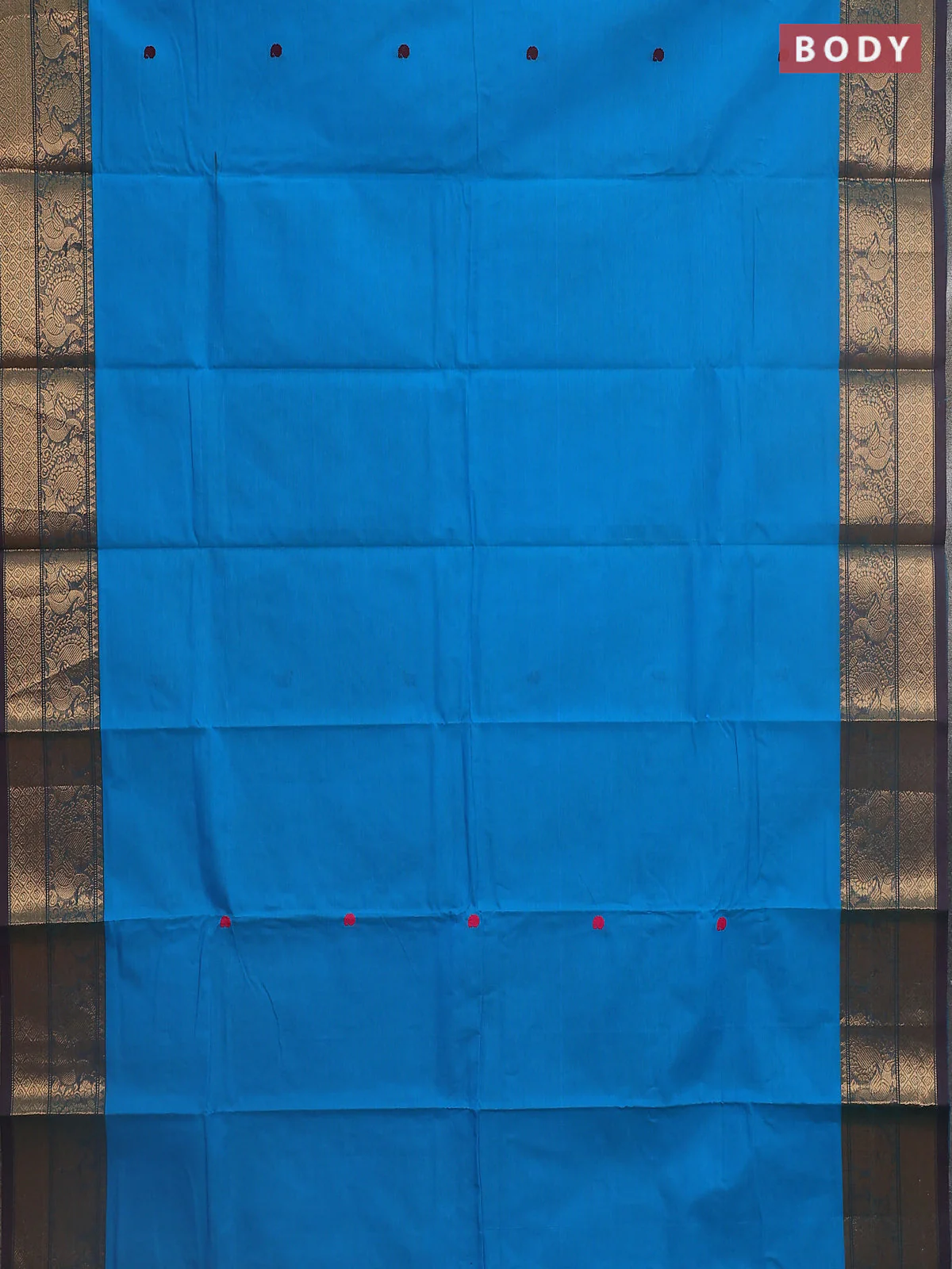 Chettinad cotton saree cs blue and navy blue with thread woven buttas and zari woven border - Image 2