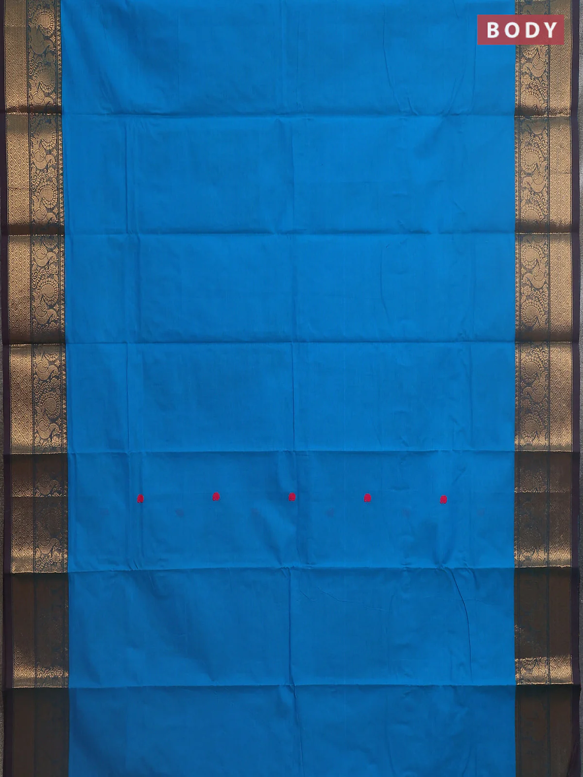 Chettinad cotton saree cs blue and navy blue with thread woven buttas and zari woven border - Image 2