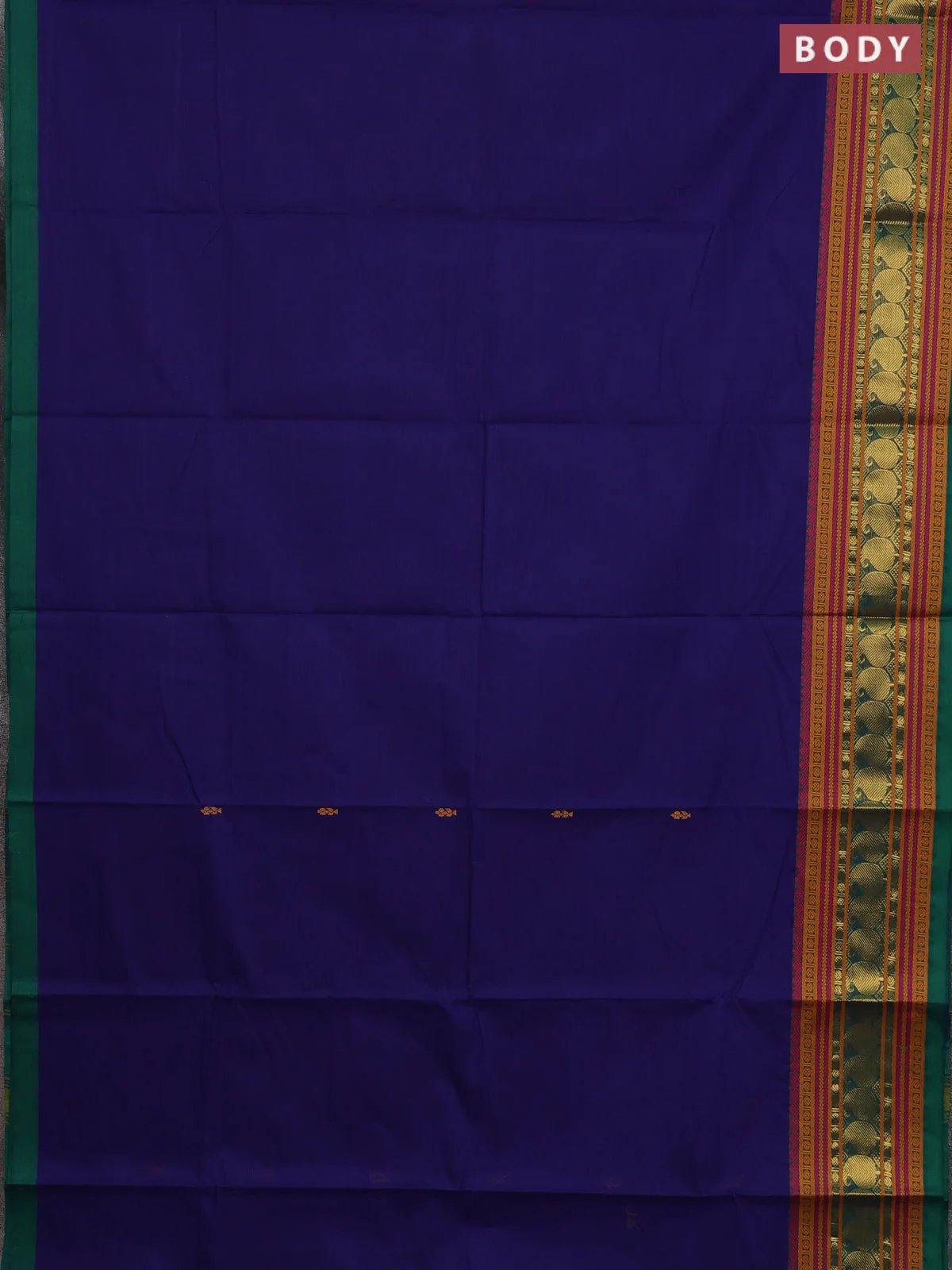 Chettinad cotton saree dark blue and green with thread woven buttas and thread & zari woven border - Image 2