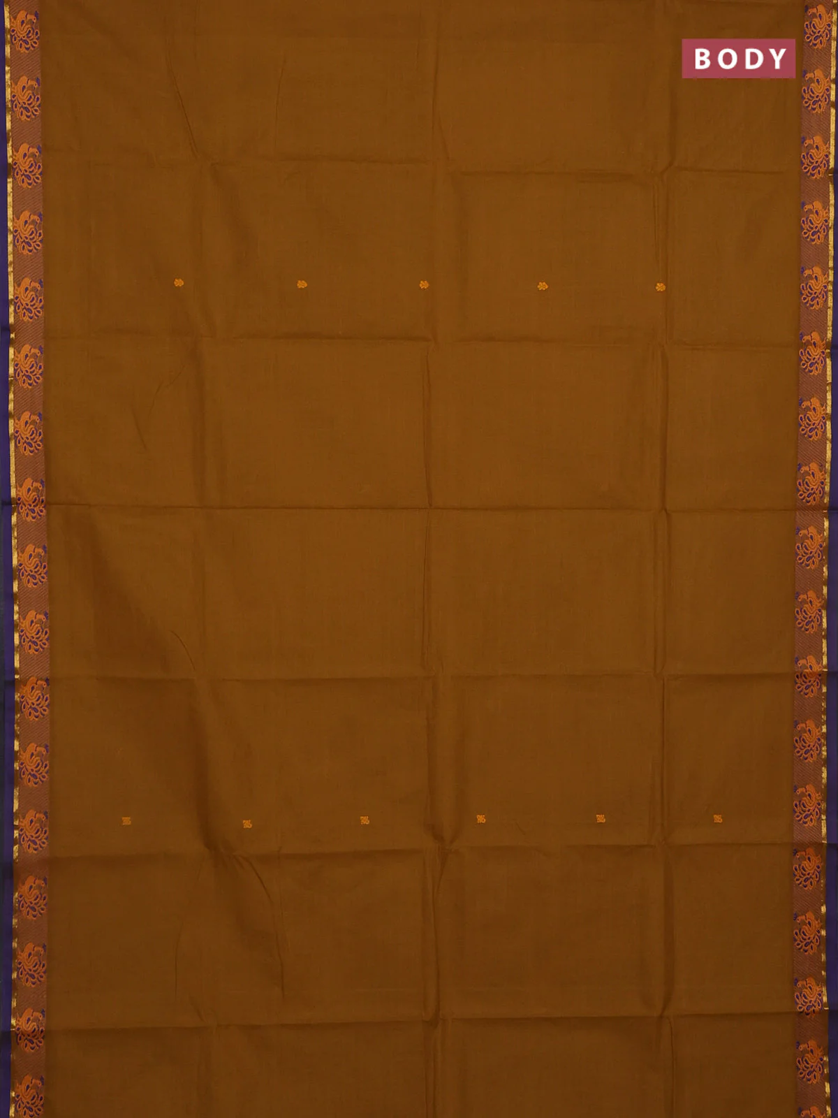 Chettinad cotton saree dark mustard and blue with thread woven buttas and thread woven border - Image 2