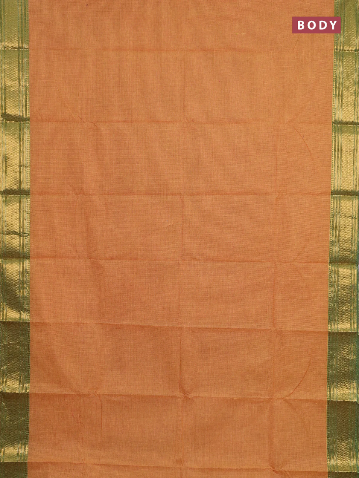 Chettinad cotton saree dark mustard and light green with allover small checked pattern and zari woven border - Image 2