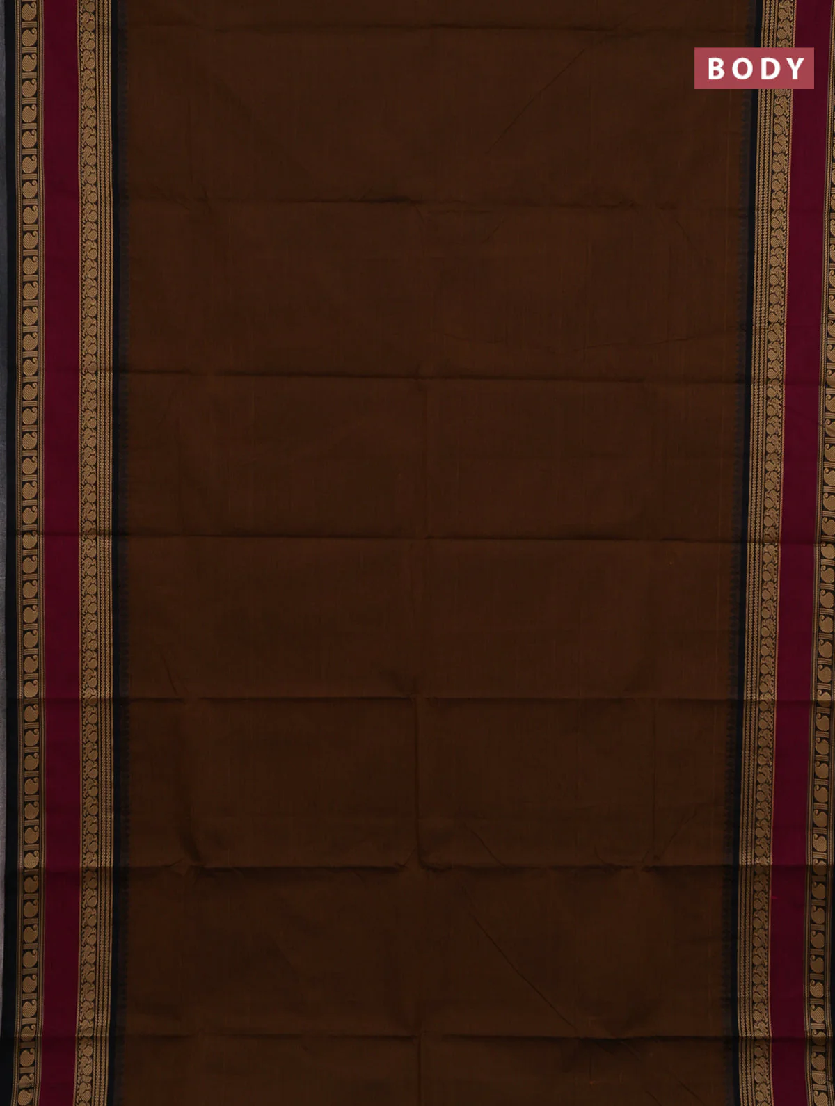 Chettinad cotton saree dark mustard and purple with plain body and rettapet thread woven border - Image 2