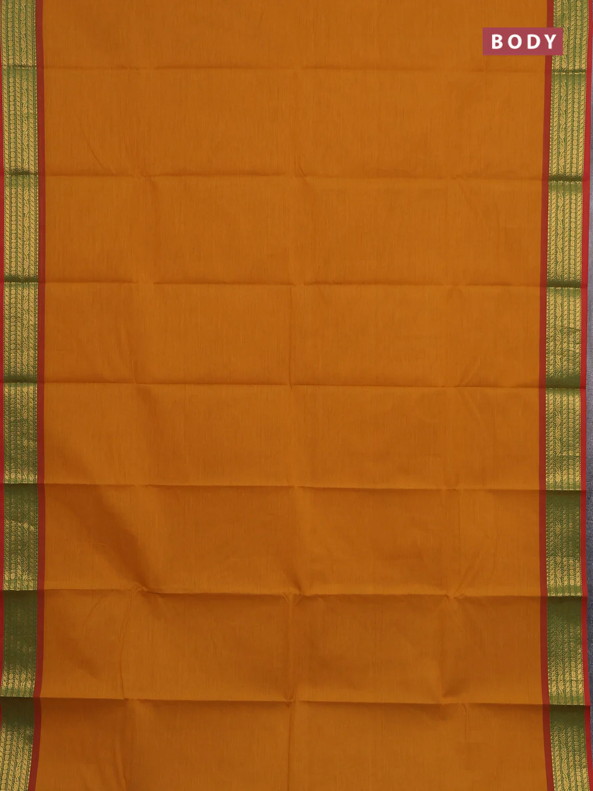Chettinad cotton saree dark mustard and rustic orange with plain body and zari woven border - Image 2