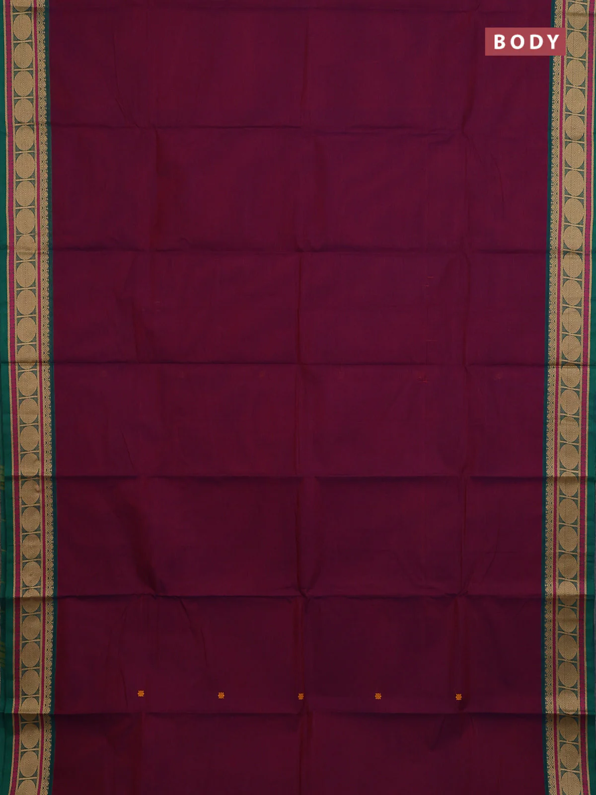 Chettinad cotton saree deep wine and green with thread woven buttas and thread woven border - Image 2