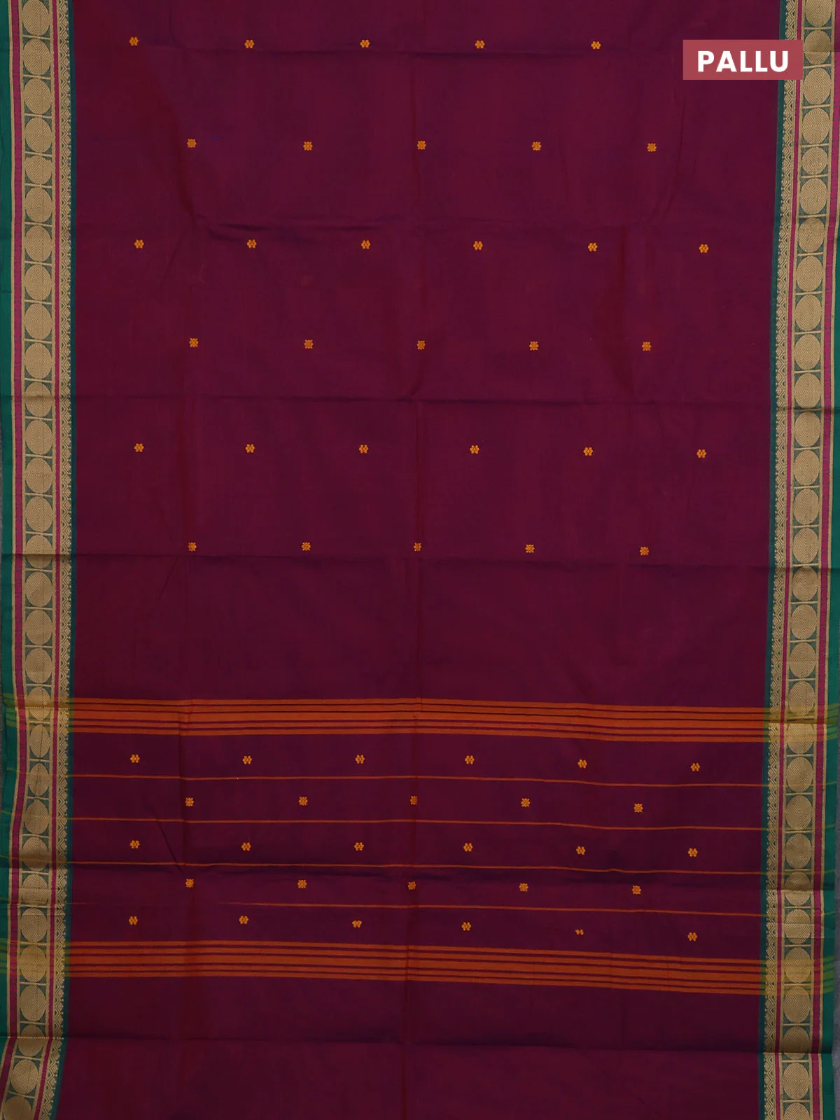 Chettinad cotton saree deep wine and green with thread woven buttas and thread woven border - Image 3