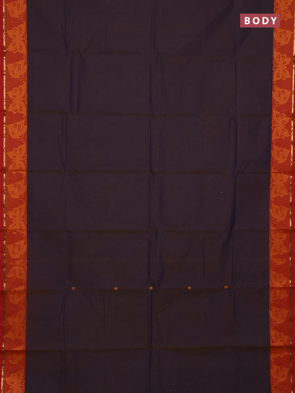 Chettinad cotton saree dual shade of blue and rustic orange with thread woven buttas and thread woven border - Image 2