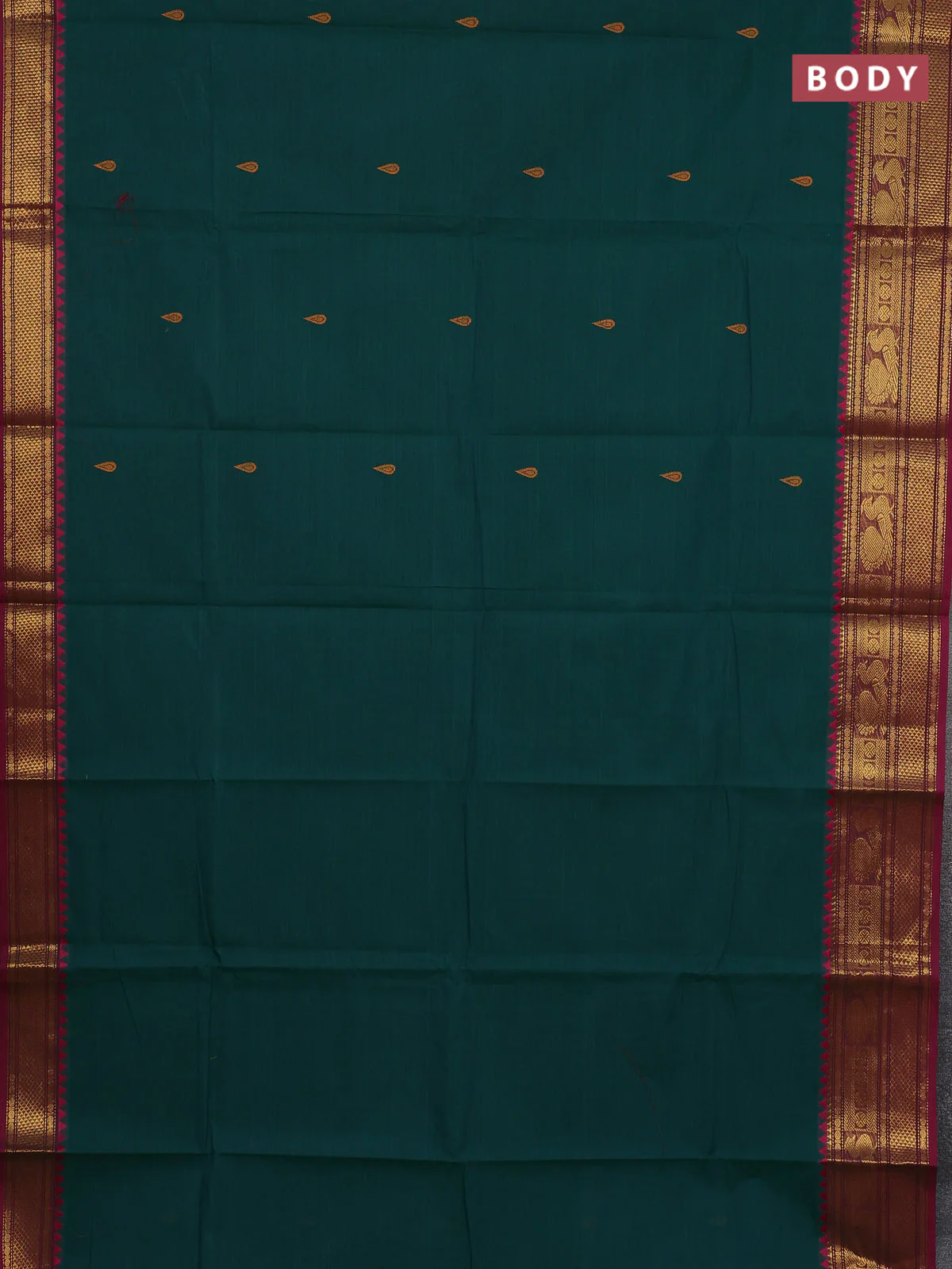 Chettinad cotton saree dual shade of green and purple with thread woven buttas and zari woven border - Image 2