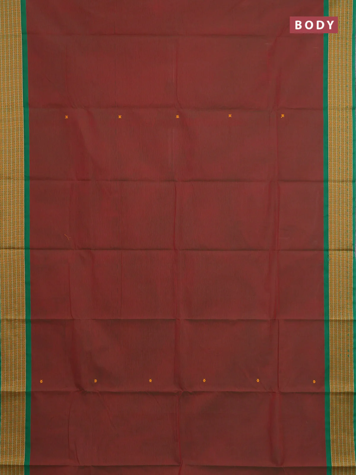 Chettinad cotton saree dual shade of greenish maroon and green with thread woven buttas and thread woven border - Image 2