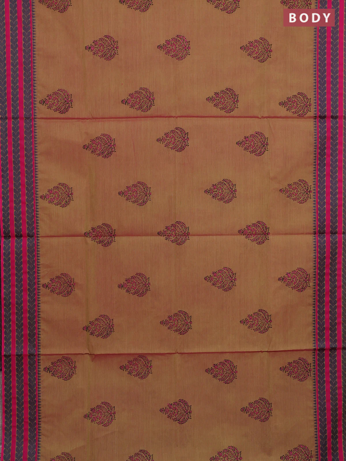 Chettinad cotton saree dual shade of greenish pink and pink with allover prints and thread woven border - Image 2