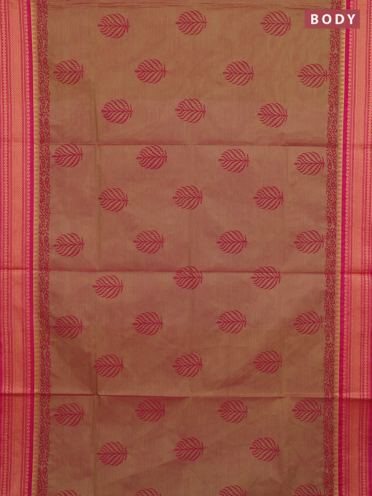 Chettinad cotton saree dual shade of light green and pink with butta prints and thread woven border - Image 2