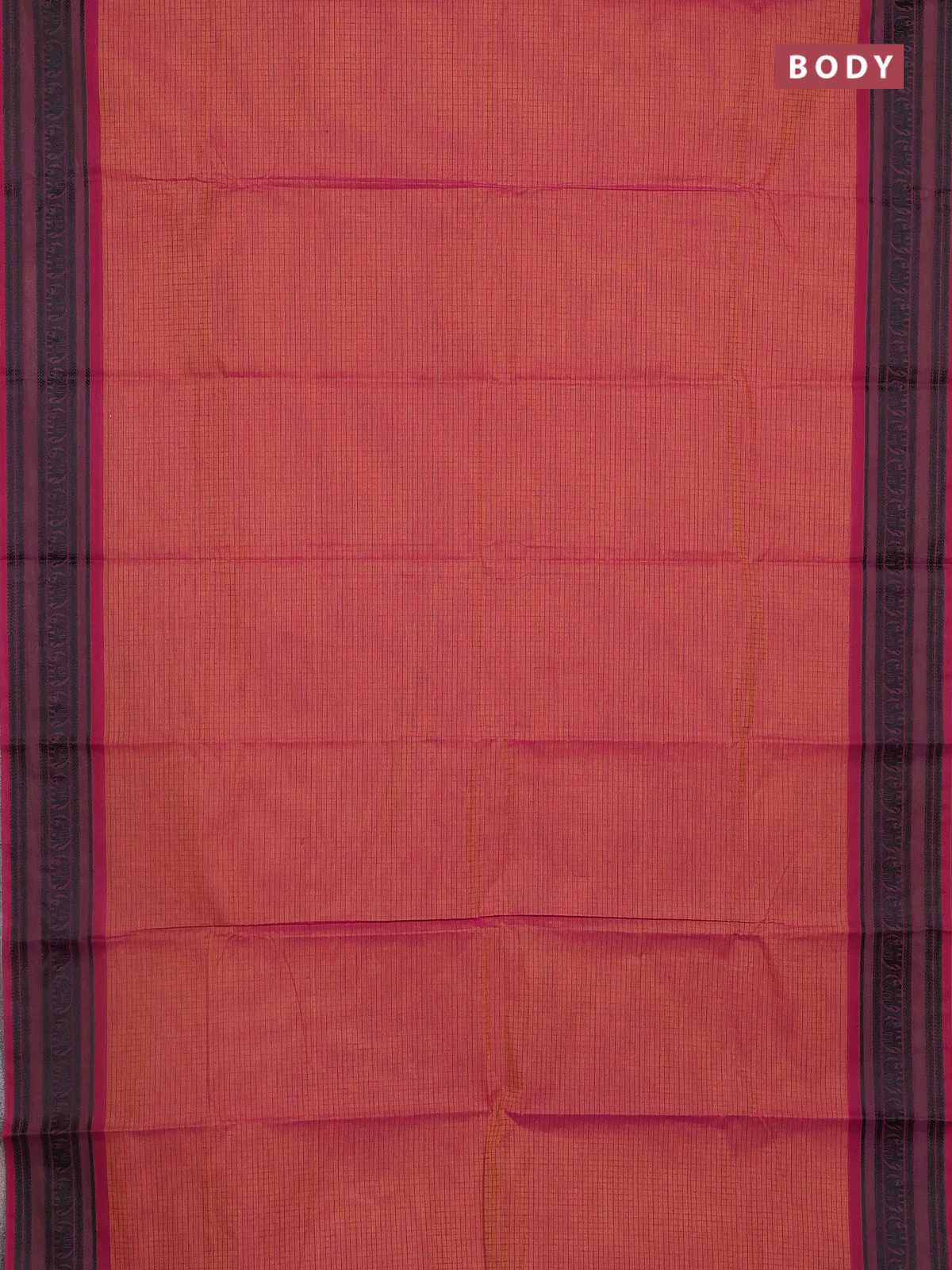 Chettinad cotton saree dual shade of mustard and pink with allover checked pattern and thread woven border - Image 2