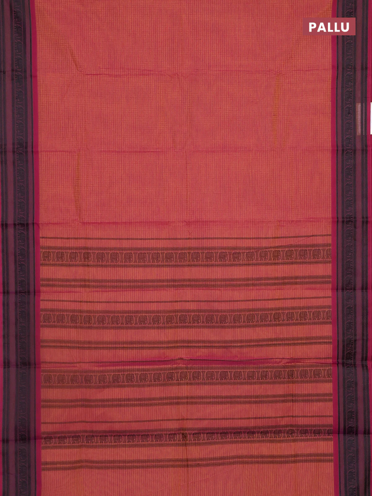 Chettinad cotton saree dual shade of mustard and pink with allover checked pattern and thread woven border - Image 3