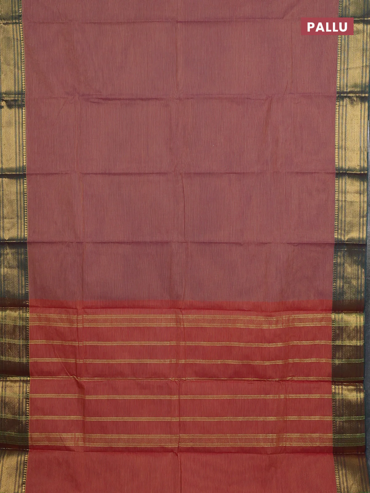 Chettinad cotton saree dual shade of pink and green with allover small checked pattern and zari woven border - Image 3