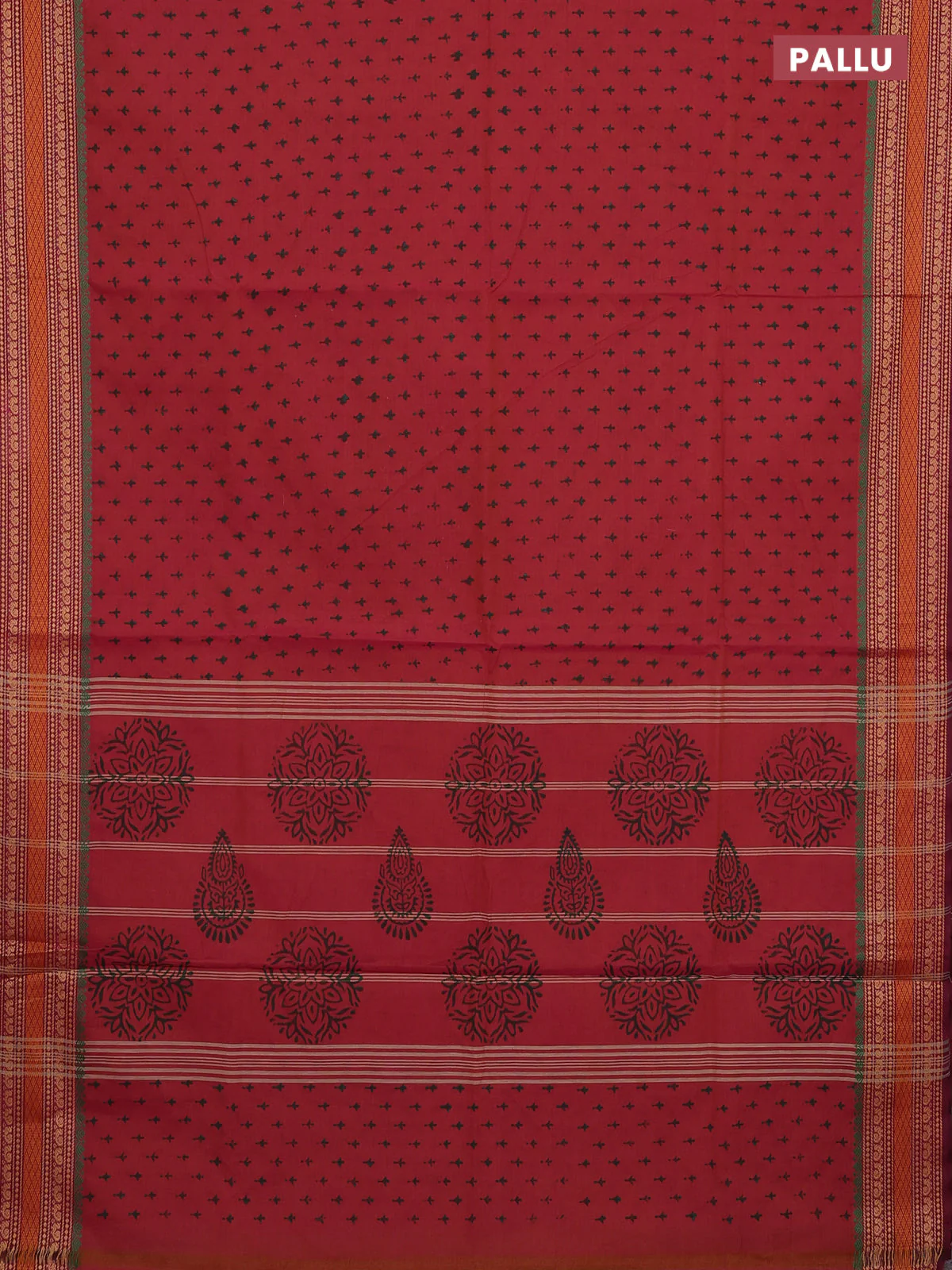 Chettinad cotton saree dual shade of pink and magenta pink with allover butta prints and thread woven border - Image 3