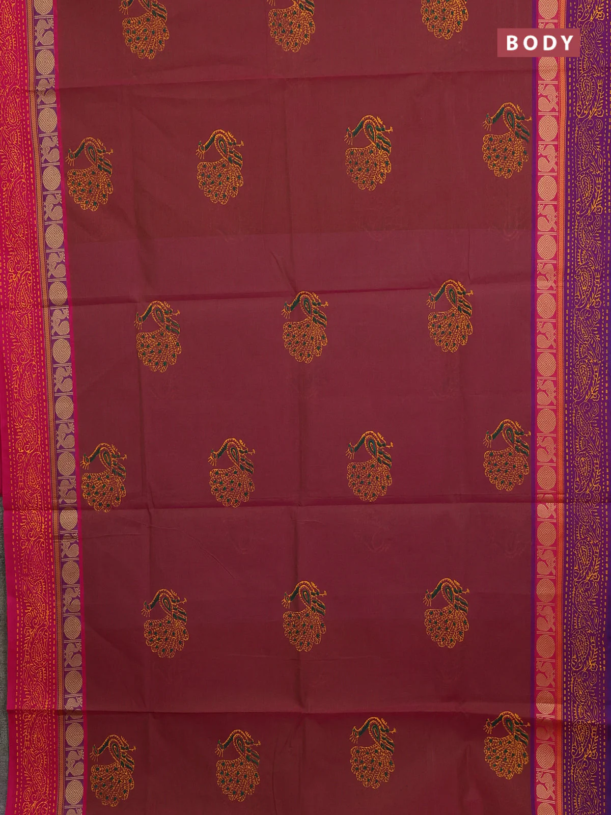 Chettinad cotton saree dual shade of pink with annam butta prints and ganga jamuna border - Image 2
