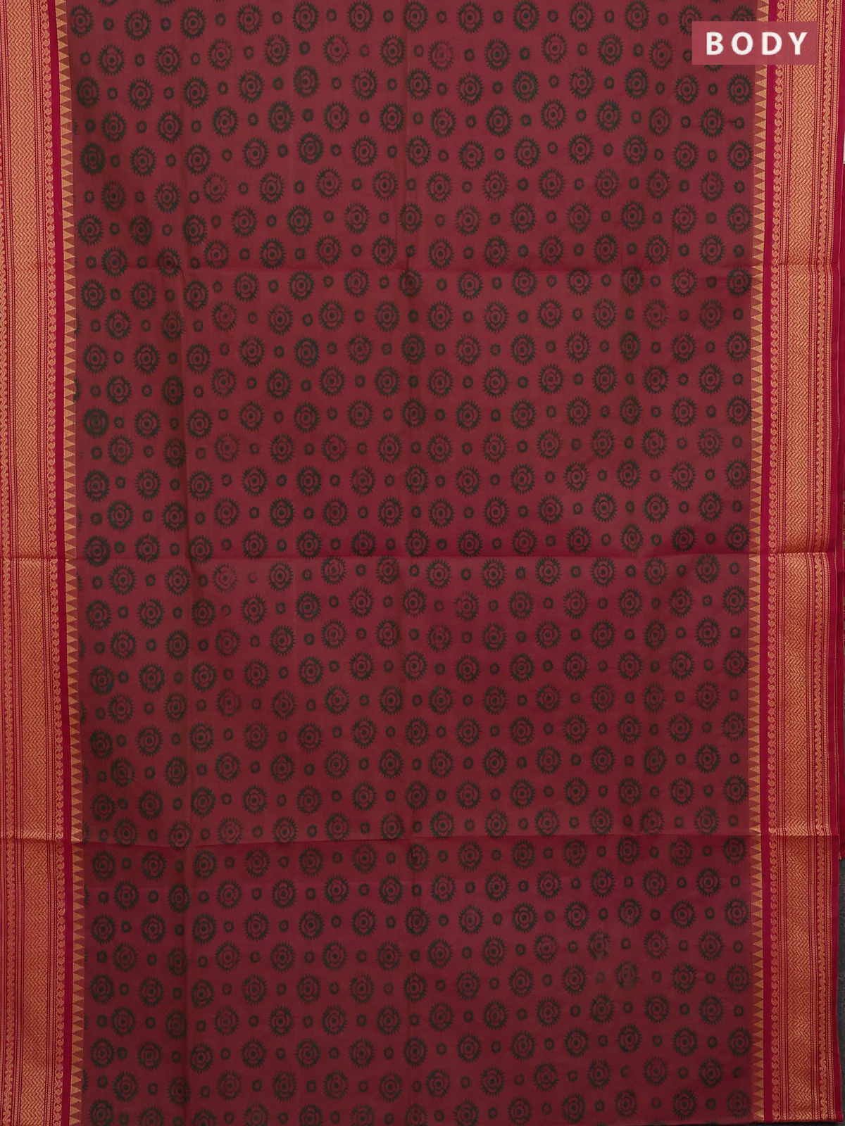 Chettinad cotton saree dual shade of pinkish green and dark pink with allover butta prints and thread woven border - Image 2