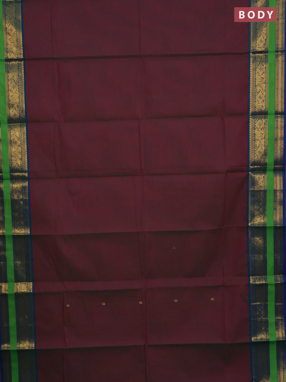 Chettinad cotton saree dual shade of purple and green with zari woven buttas and zari woven border - Image 2