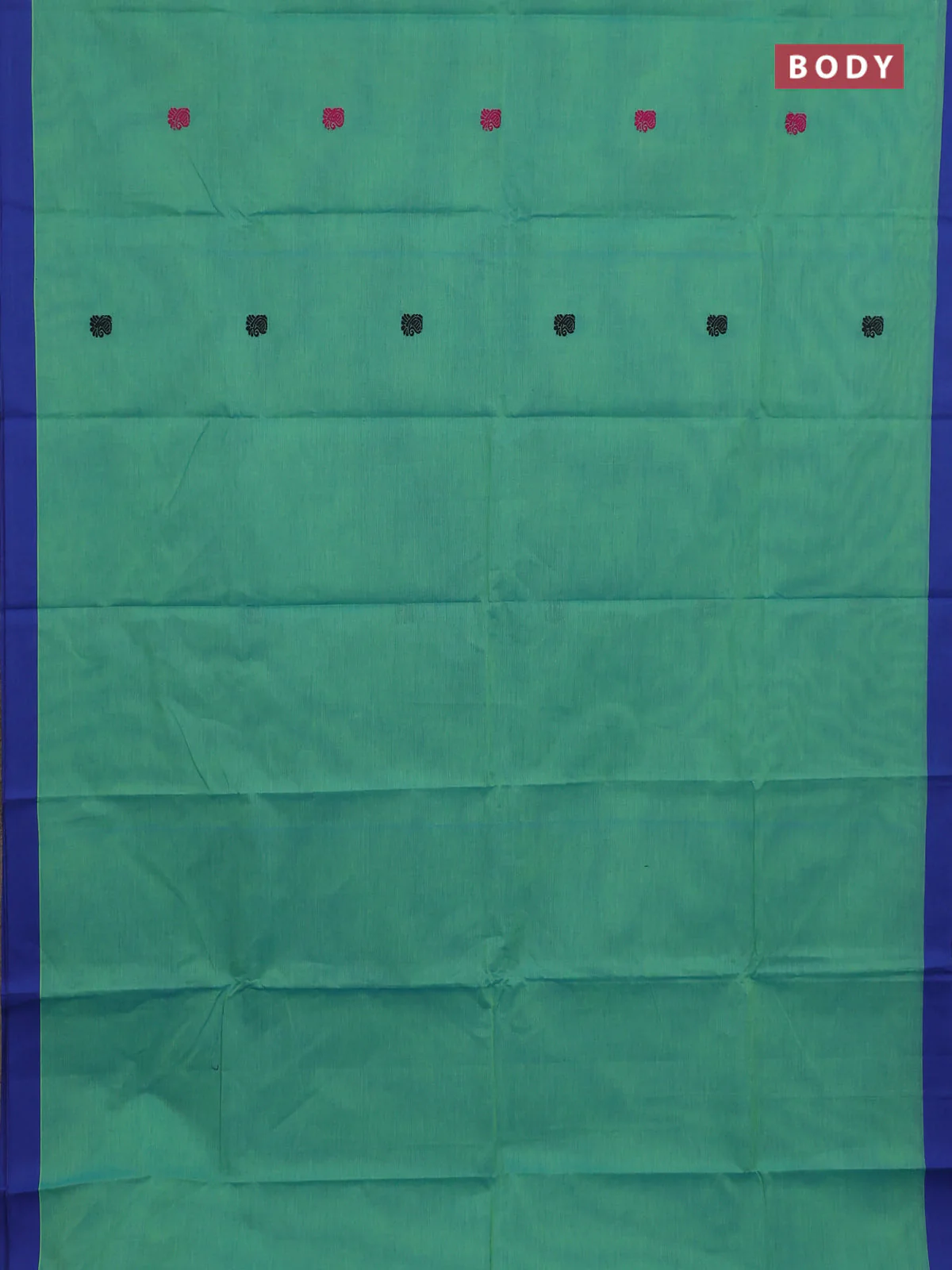 Chettinad cotton saree dual shade of teal bluish green and blue with thread woven buttas and simple border - Image 2