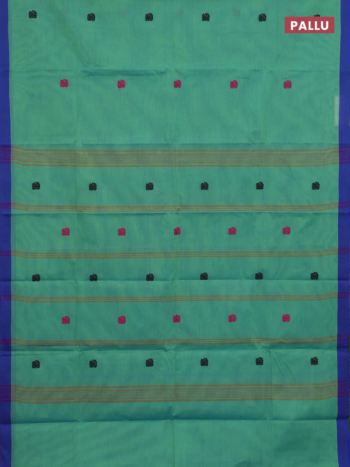 Chettinad cotton saree dual shade of teal bluish green and blue with thread woven buttas and simple border - Image 3
