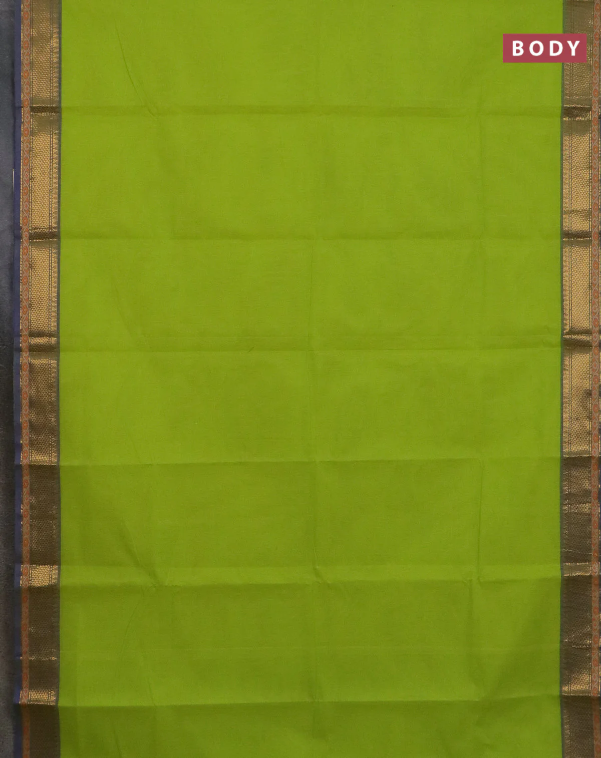 Chettinad cotton saree fluorescent green and blue with plain body and thread & zari woven border - Image 2