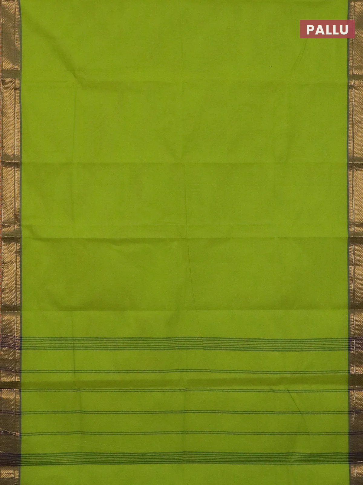 Chettinad cotton saree fluorescent green and blue with plain body and thread & zari woven border - Image 3